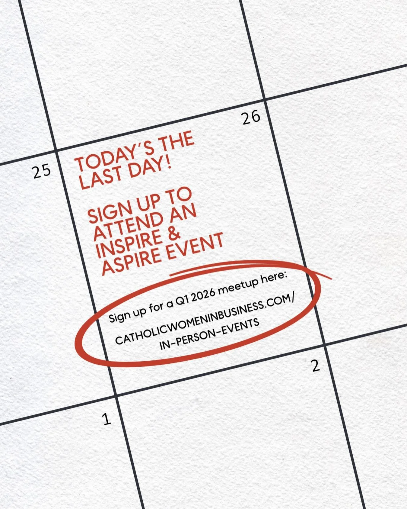 ✨ Inspire &amp; Aspire is calling! ✨ If you&rsquo;ve been meaning to sign up for our upcoming Inspire &amp; Aspire events, today is the last day! 
Save your spot: https://catholicwomeninbusiness.com/in-person-events
