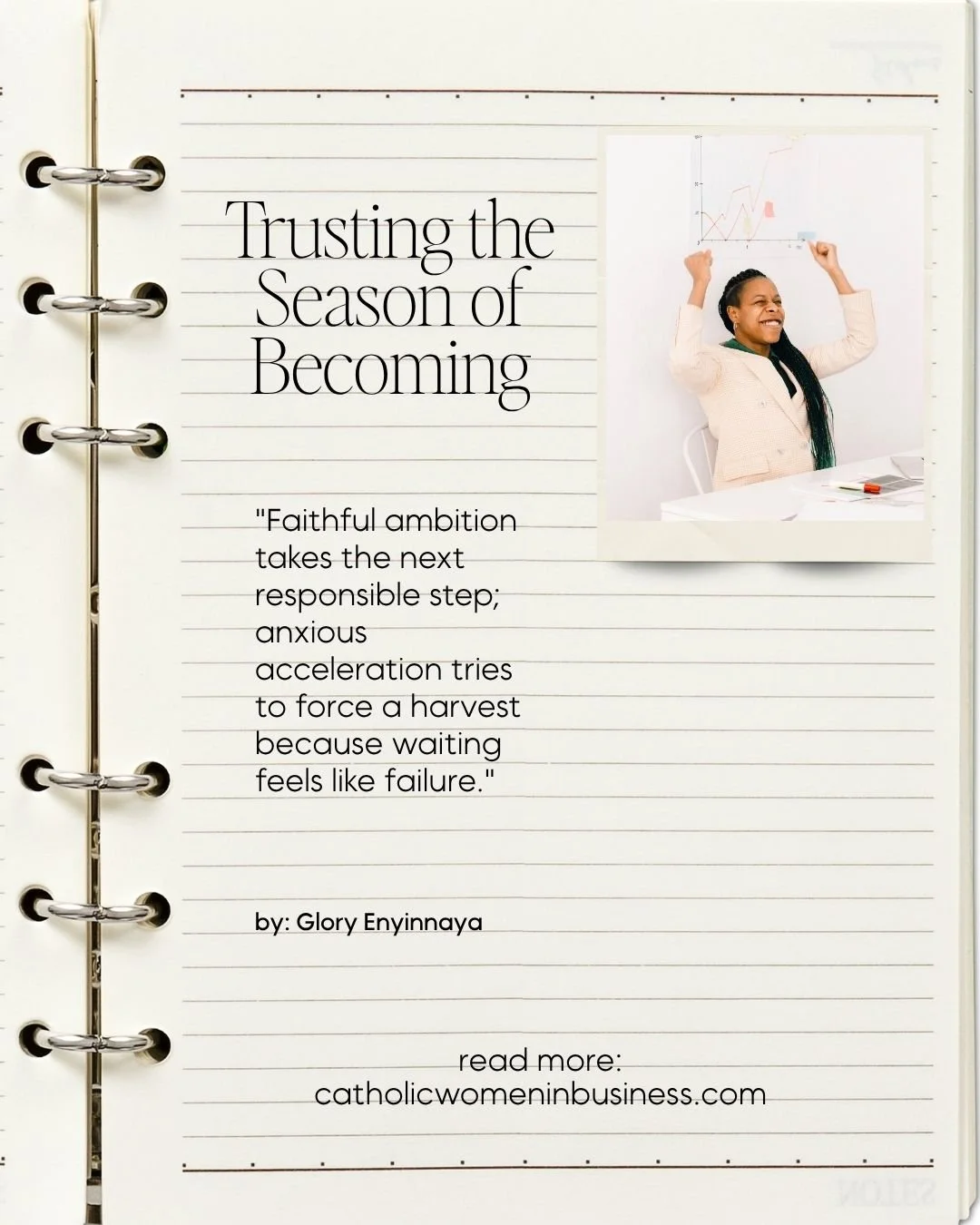 Not every season is meant for launching, growing, or being seen. Sometimes God is simply asking us to grow roots. 

Dr. Glory Enyinnaya reminds us that formation is not a detour from our vocation&mdash;it is part of becoming the woman God is preparin