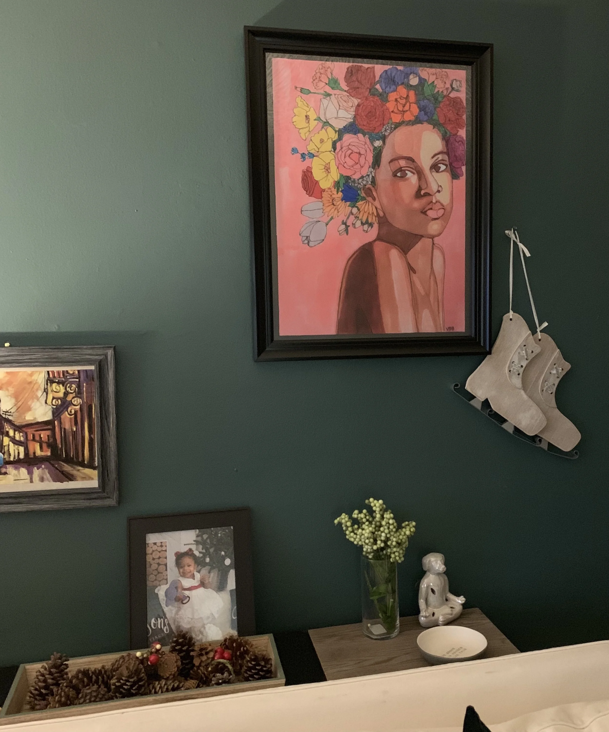 Color on accent wall is Meteorological by Behr in eggshell finish.