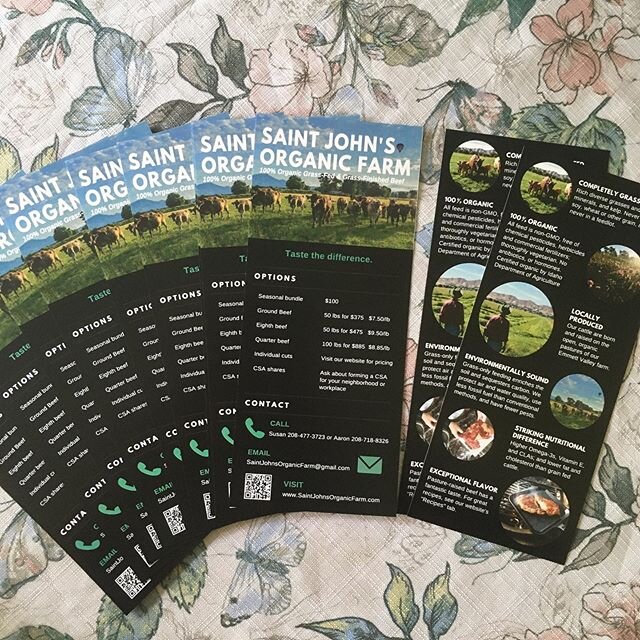New flyers in from the printer! 
We&rsquo;ll get them out to healthcare offices and anyone looking for our information, and then you should follow it up with some beef! 😉🥩 .
#organic #organicfarming #organicfarm #grassfedbeef #grassfed #grassfinish