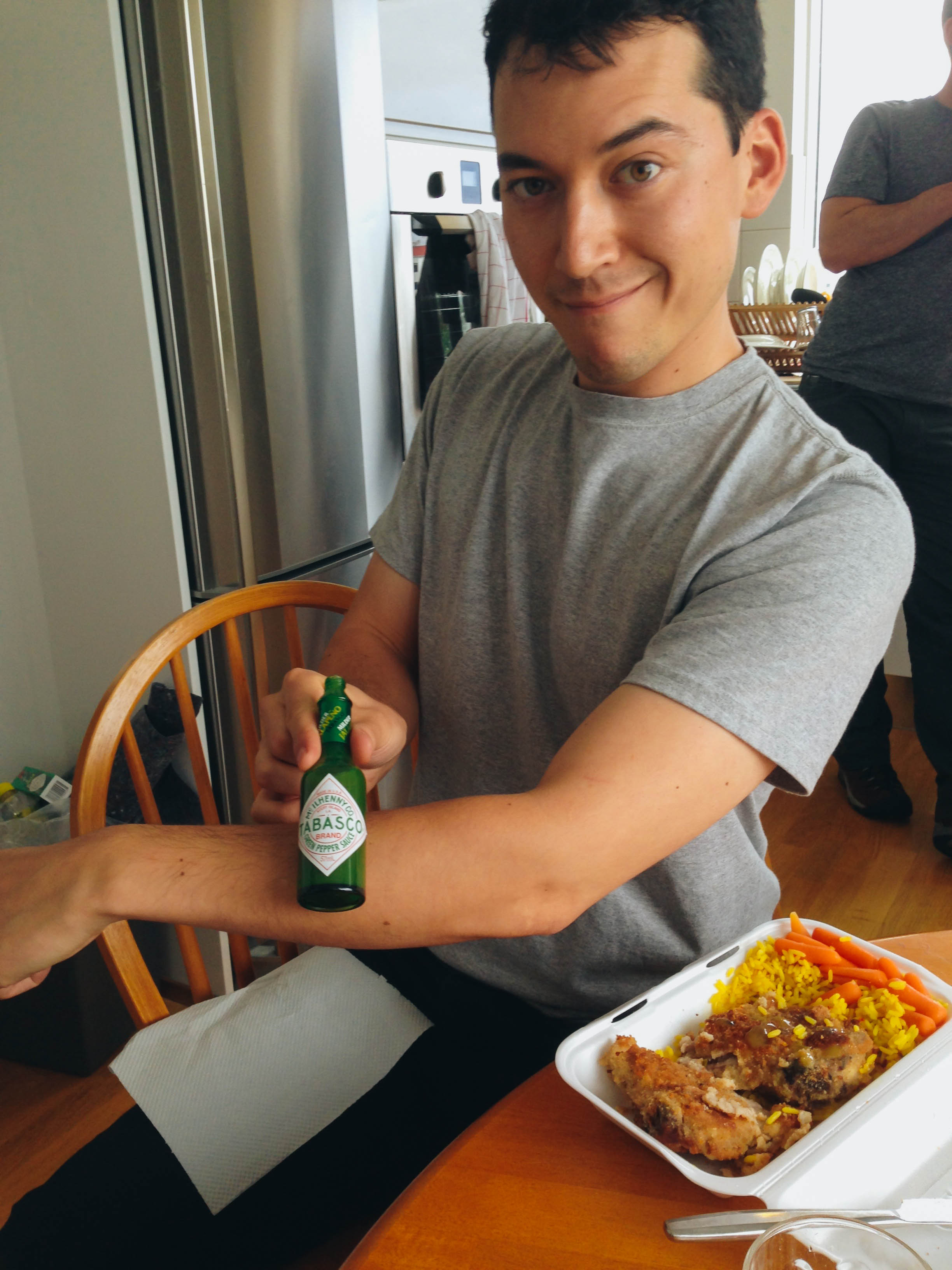 shawn brought green tabasco sauce all the way from USA. we cracked it open to celebrate the first day of filming.