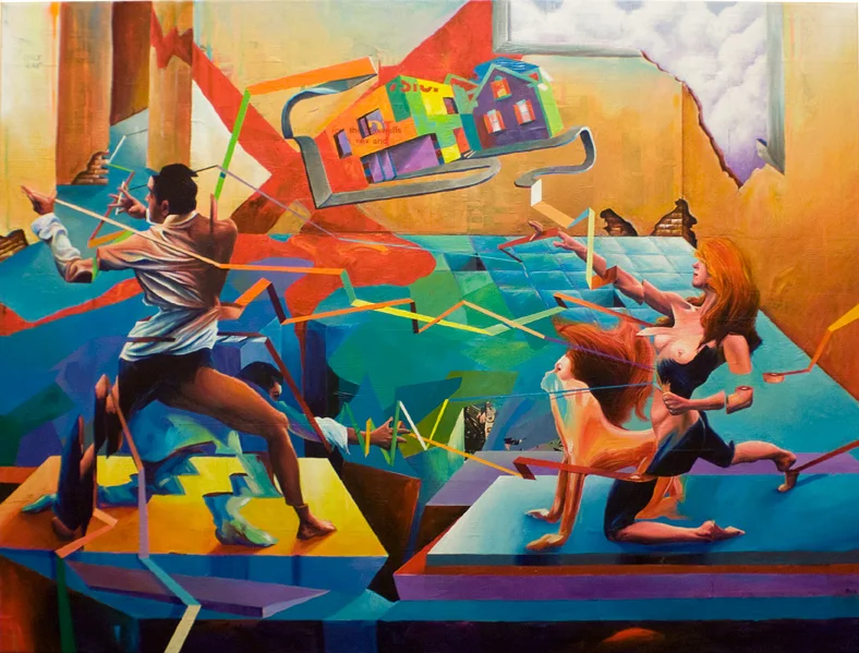 THE THINGS WE DO TO THE PEOPLE THAT WE LOVE48"x36". ACRYLIC &amp; PAPER COLLAGE ON CANVAS