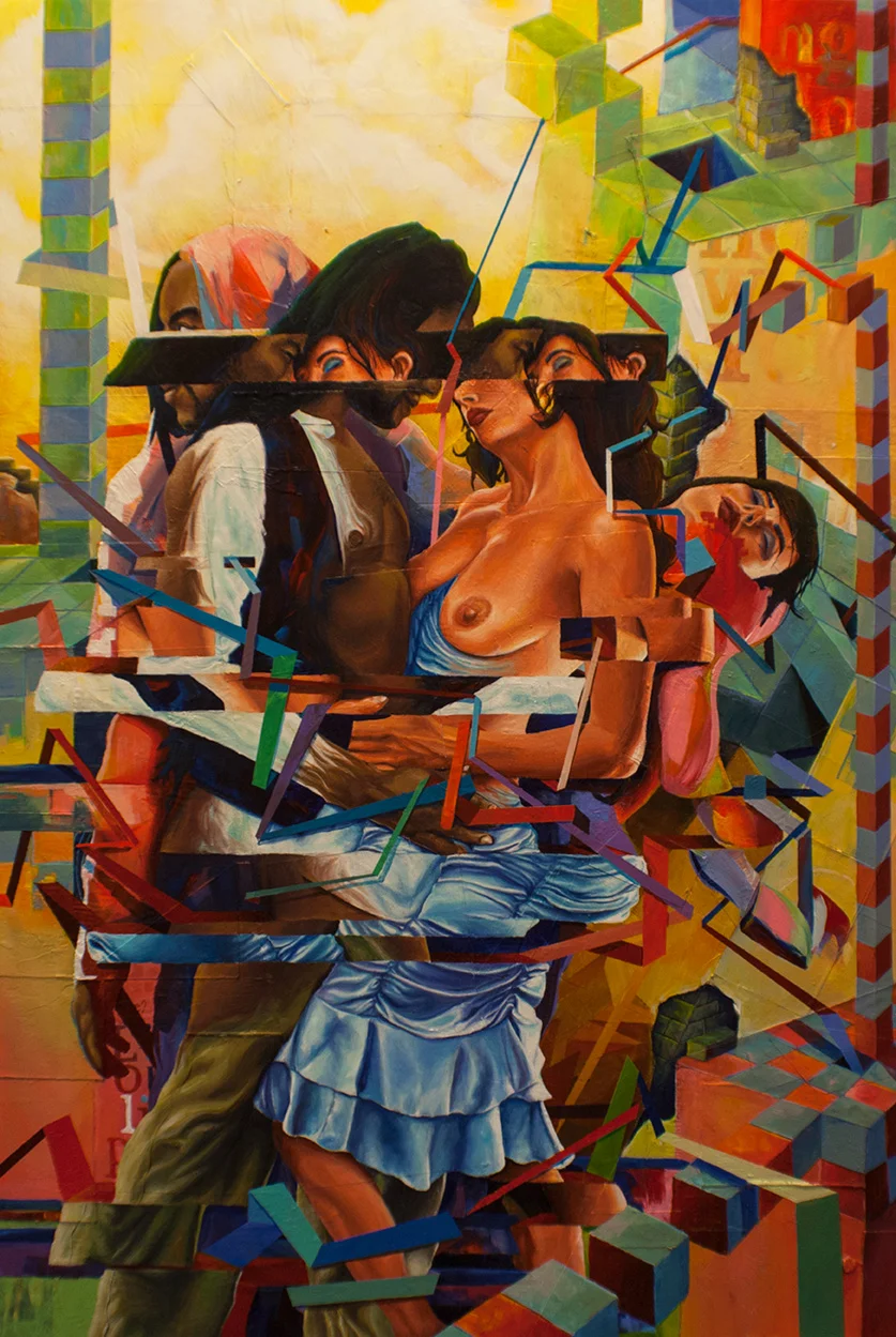 ONE24"x36". ACRYLIC &amp; PAPER COLLAGE ON CANVAS