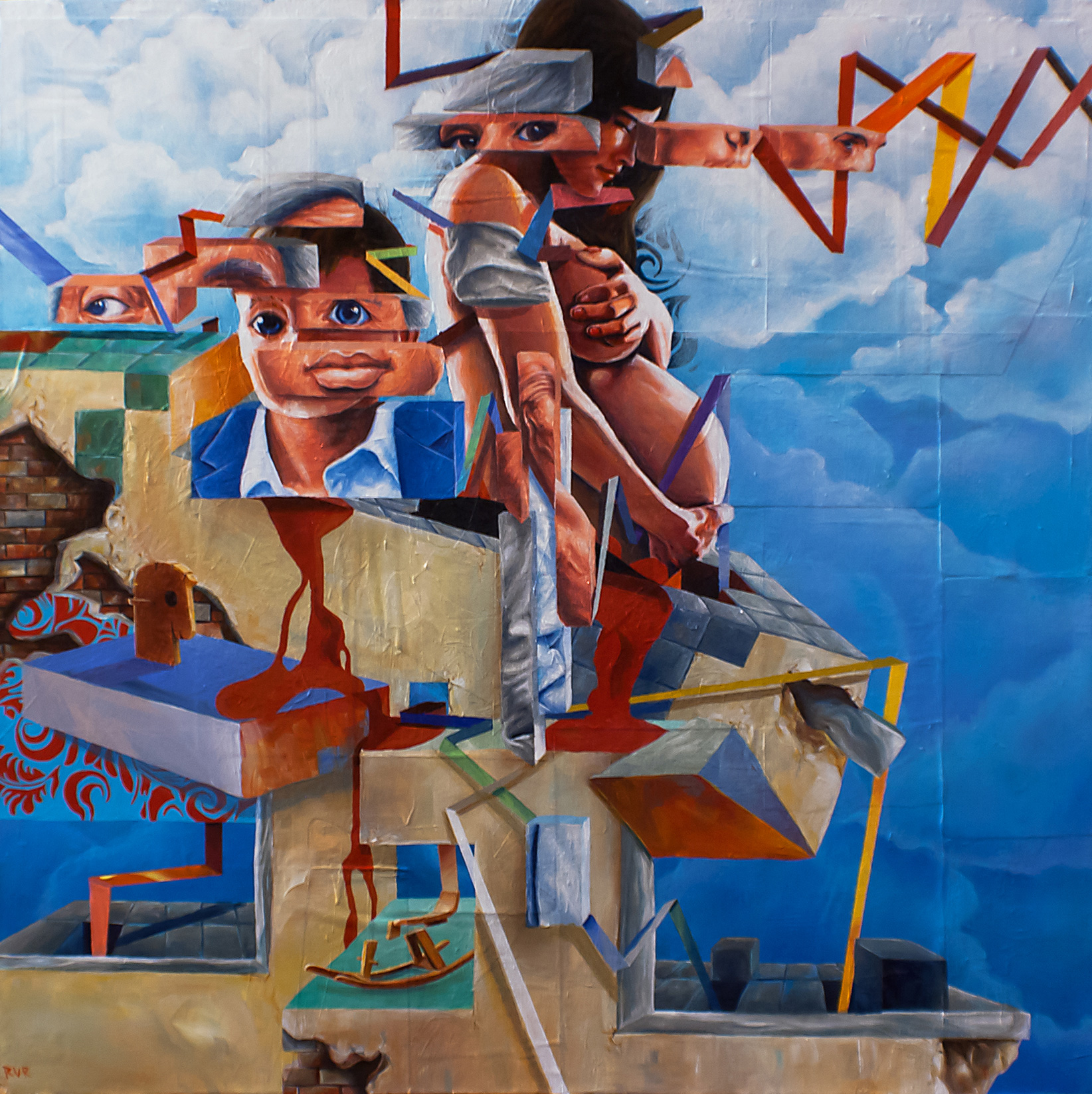 AND ALL THAT I KNEW IS MOVING AWAY FROM ME24"x24". ACRYLIC &amp; PAPER COLLAGE ON CANVAS