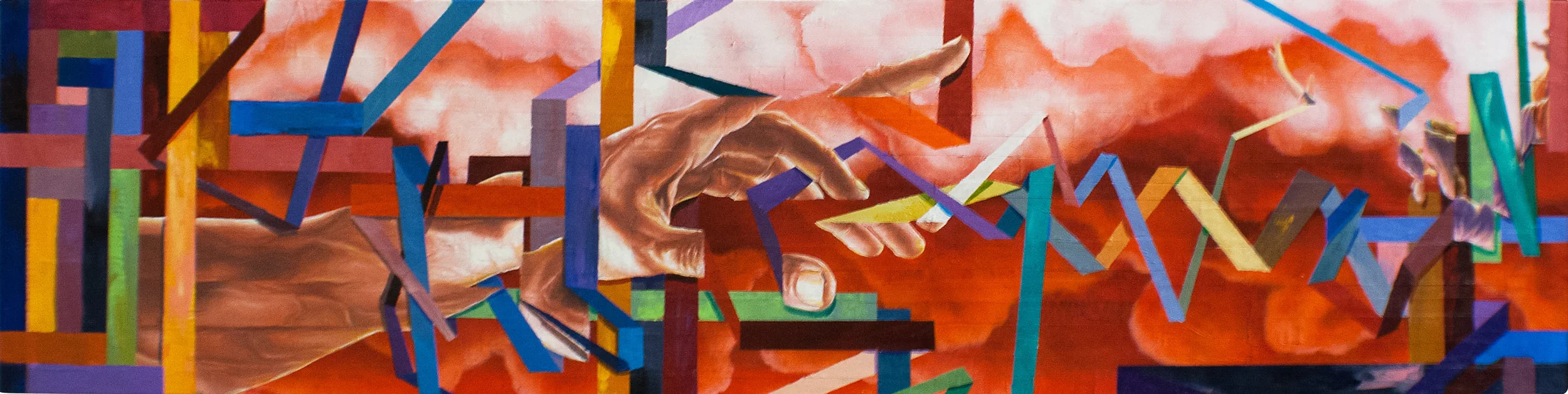 CAN YOU PICTURE WHAT WILL BE, SO LIMITLESS AND FREE (PHASE 1): MOVEMENT 1 48"x12". ACRYLIC & PAPER COLLAGE ON CANVAS (SOLD)