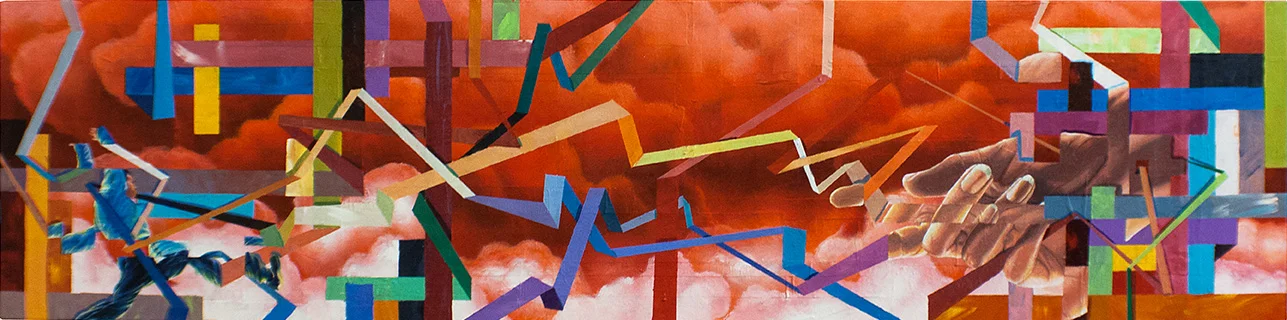 CAN YOU PICTURE WHAT WILL BE, SO LIMITLESS AND FREE (PHASE 1&2): MOVEMENT 2 48"x12". ACRYLIC & PAPER COLLAGE ON CANVAS