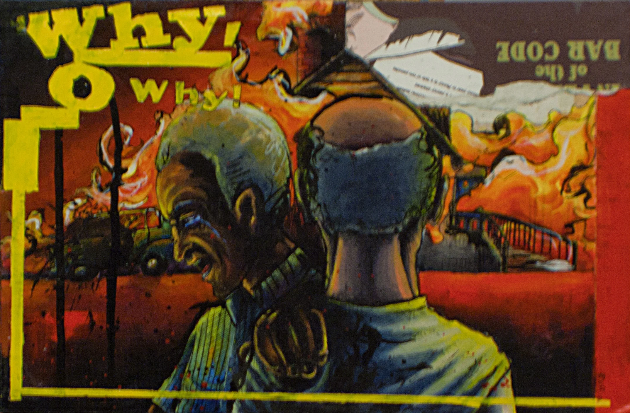 WHY O WHY18"x12". ACRYLIC, PEN &amp; INK &amp; PAPER COLLAGE ON WOOD