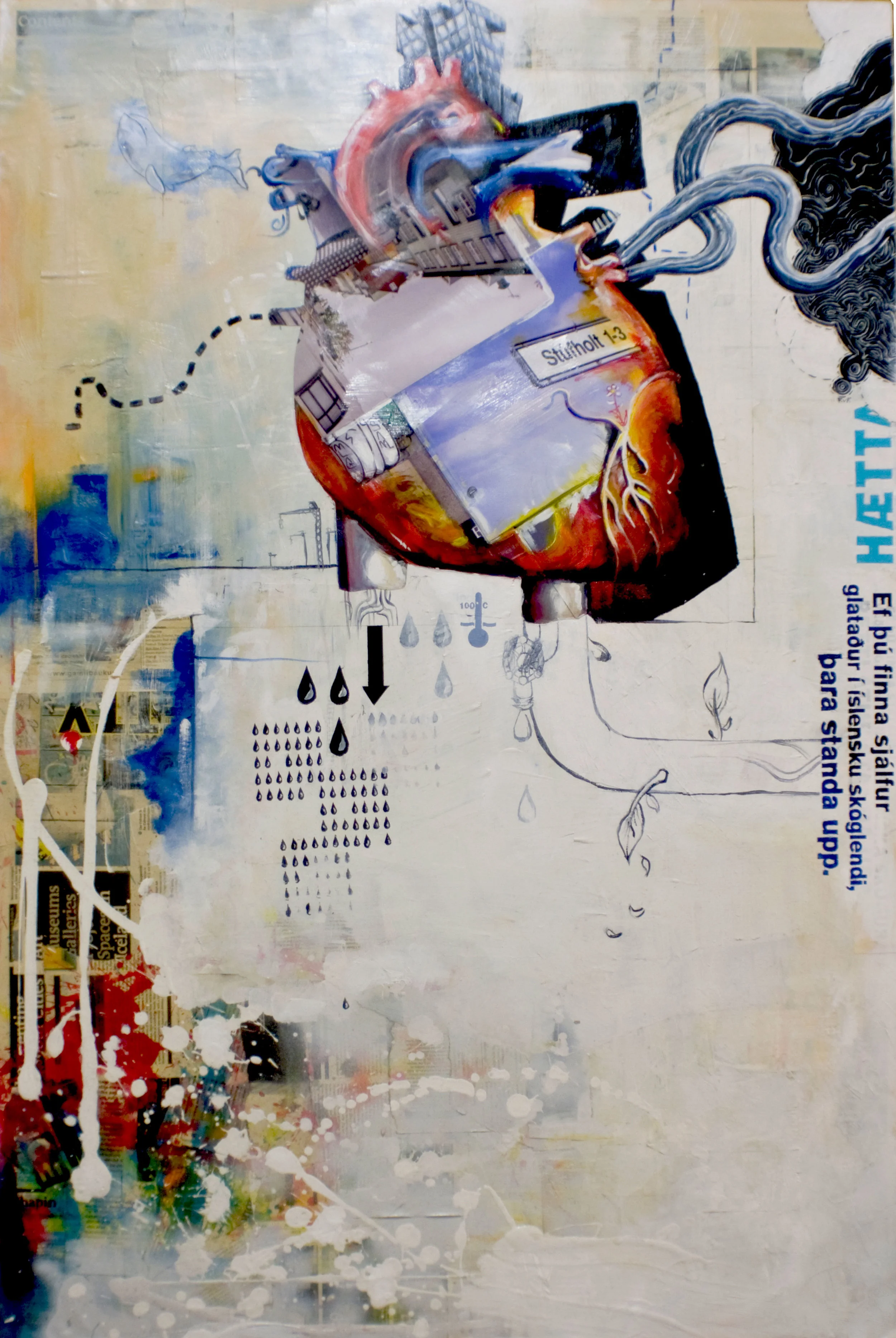 ISLENSKA31.5"x48.5". ACRYLIC PAINT &amp; PAPER COLLAGE ON WOOD(SOLD)