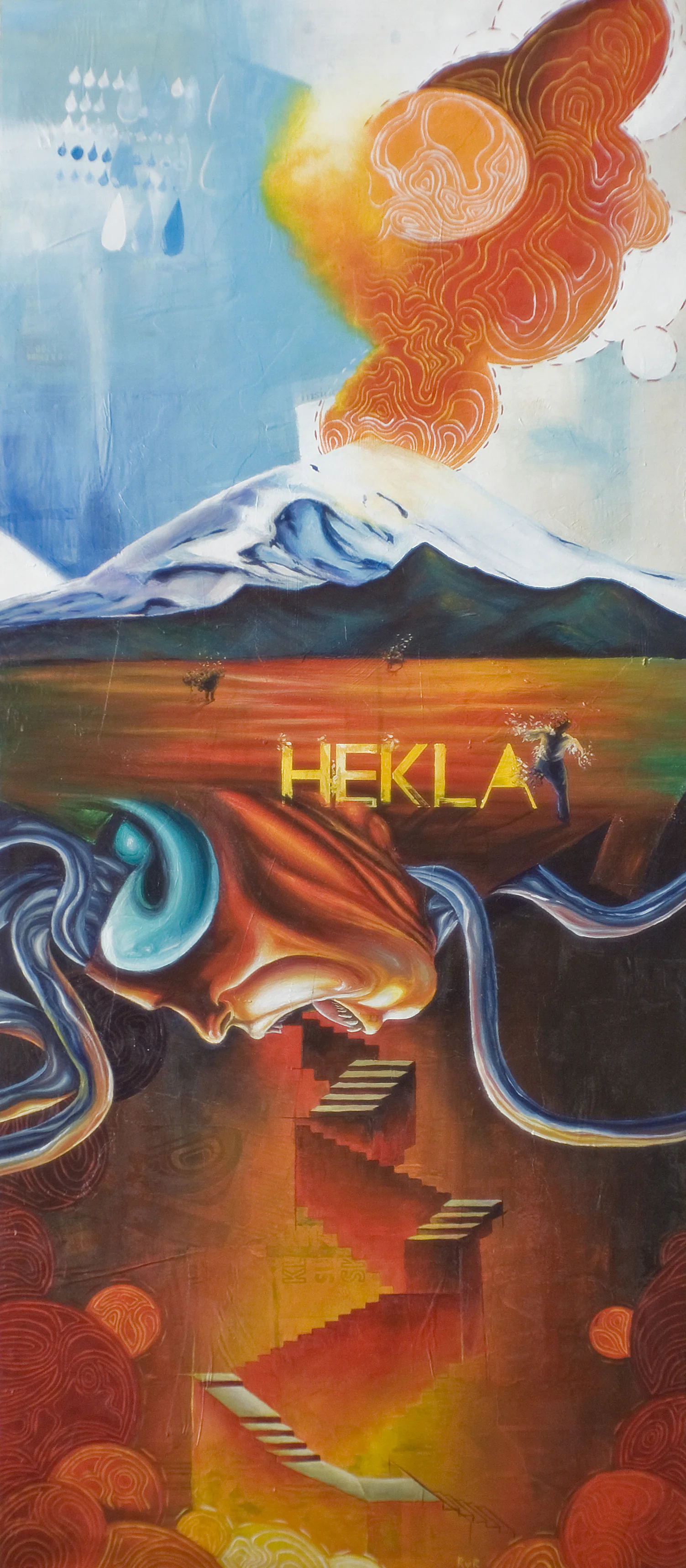 HEKLA19.5"x47". ACRYLIC PAINT &amp; PAPER COLLAGE ON WOOD(SOLD)