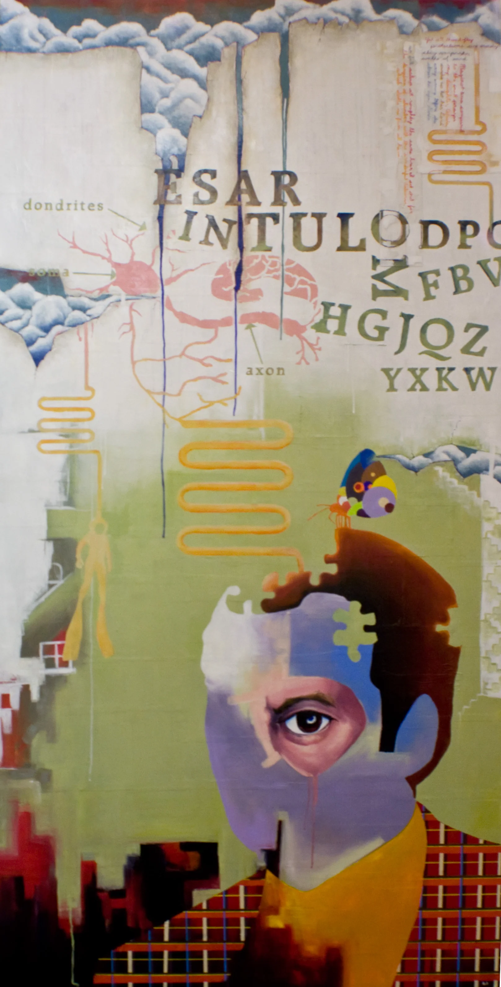 THANK YOU JEAN DOMINIQUE 4'x8'. ACRYLIC PAINT, PAPER COLLAGE, & PLEXI ON WOOD (SOLD - COMMISSION)