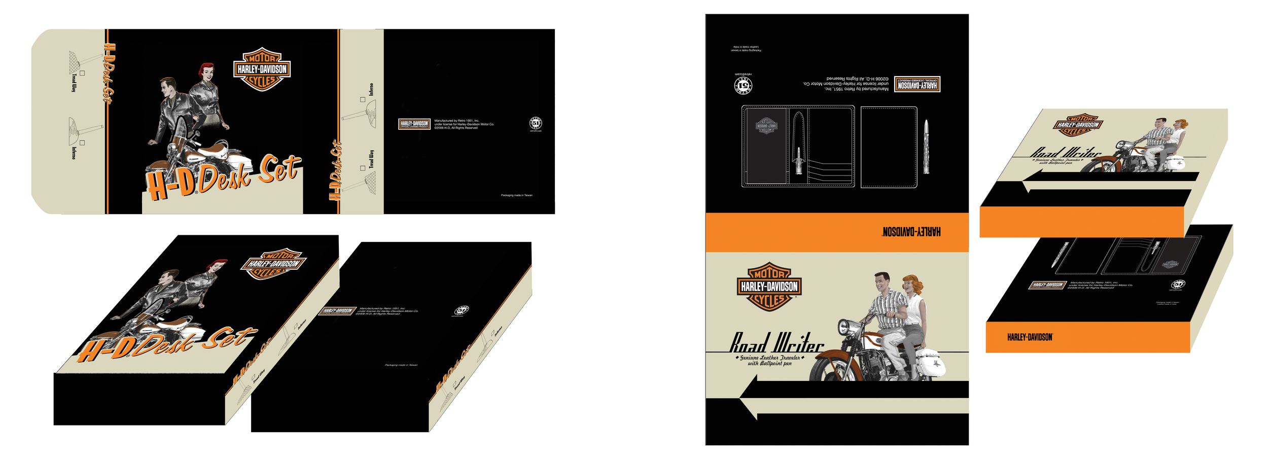 RETRO 1951 HARLEY DAVIDSON DESK SET AND PEN AND WALLET SET