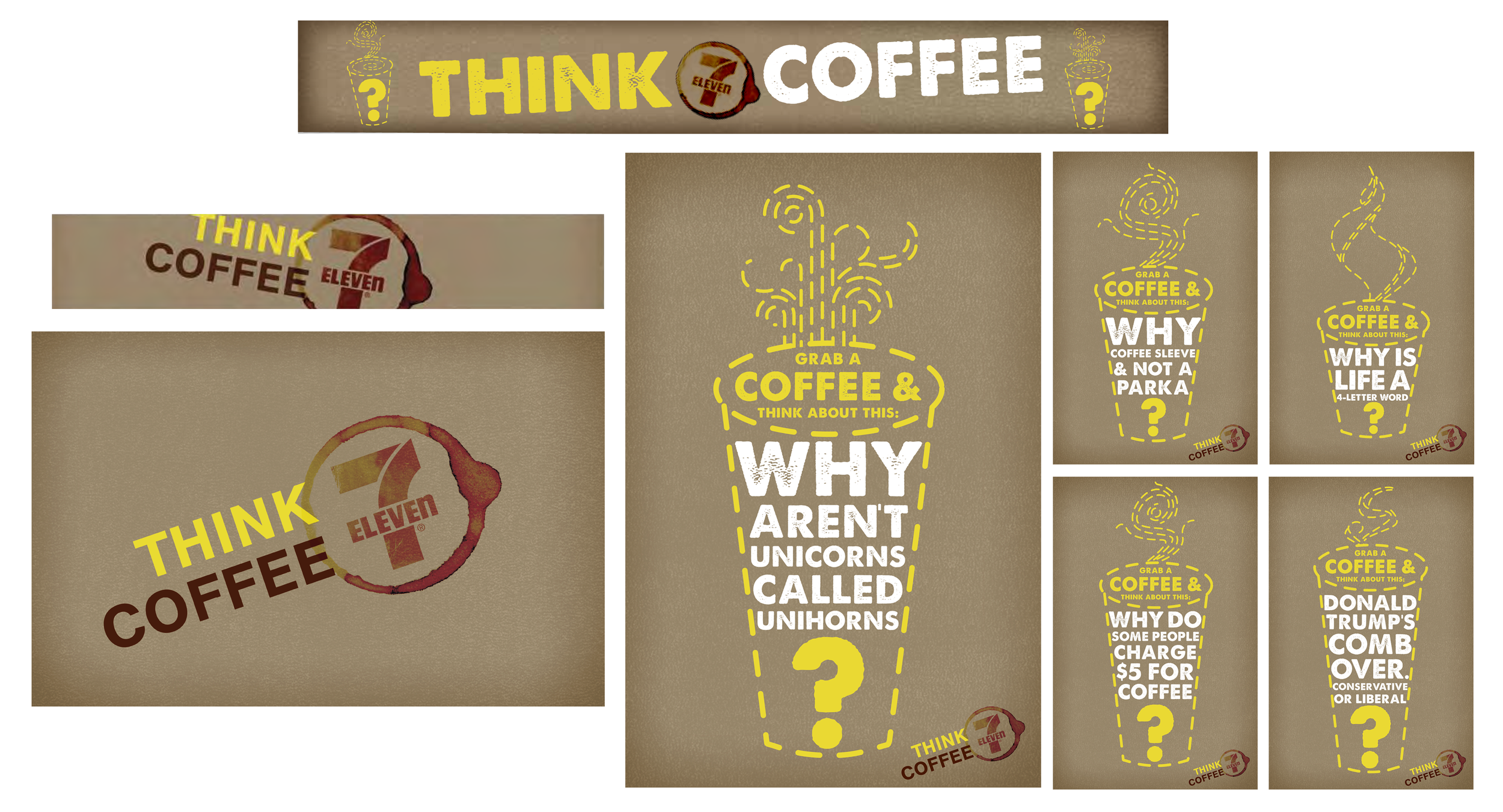 THINK COFFEE PROMOTION STORE FRONT BANNET, LOGO, COFFEE ISLAND SIGN AND WINDOW POSTERS (CONCEPT)
