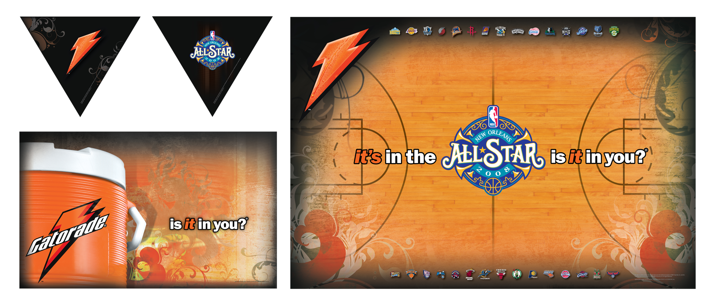 PROMOTIONAL PENNANT FLAGS, BASE WRAP, AND FLOOR GRAPHIC