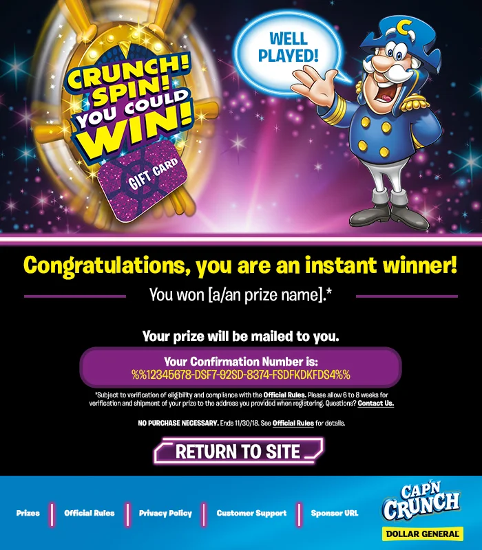 CAP'N CRUNCH SPIN TO WIN PROMOTIONAL EMAIL