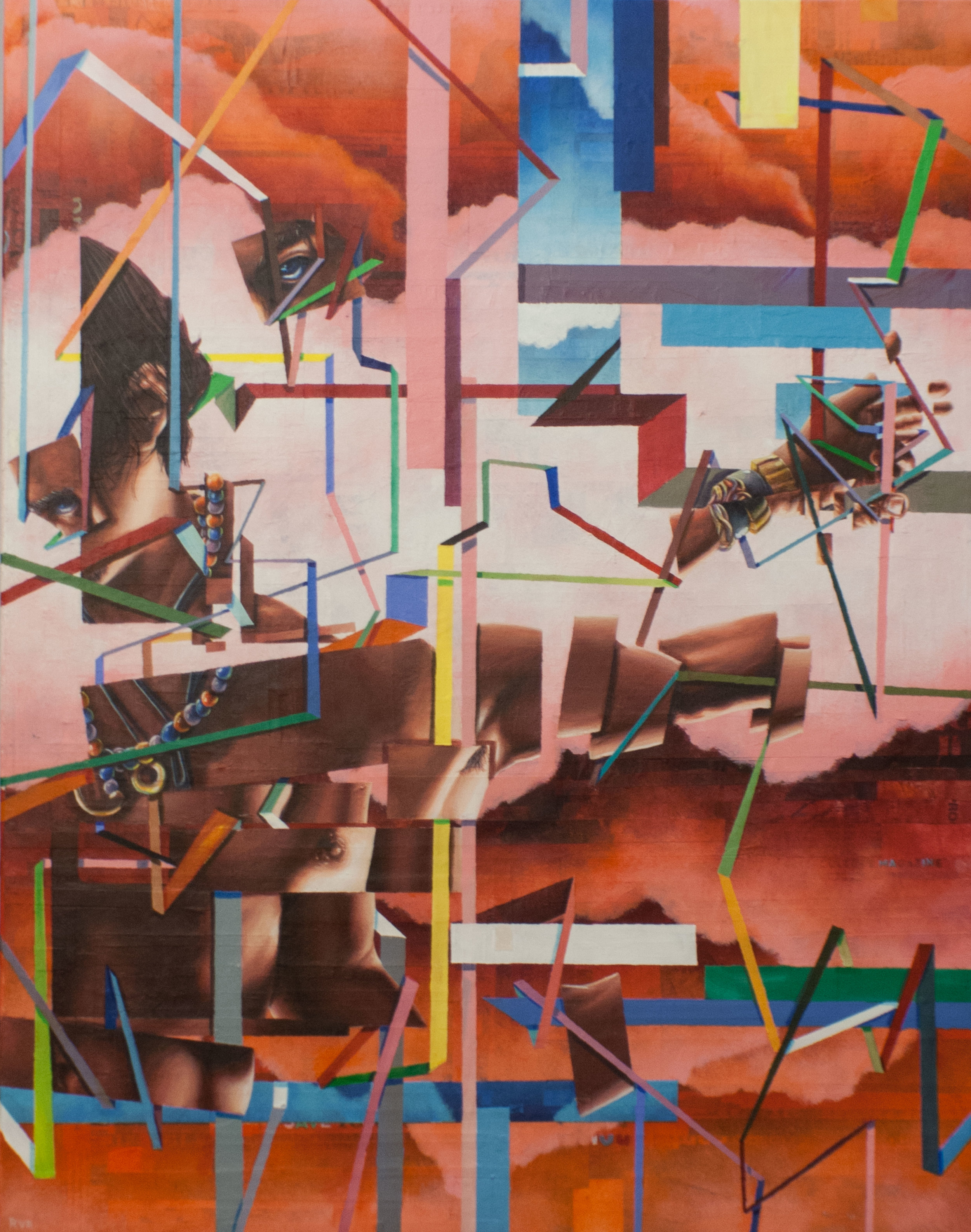 CAN YOU PICTURE WHAT WILL BE, SO LIMITLESS AND FREE (PHASE 2): MOVEMENT 1122"x28". ACRYLIC &amp; PAPER COLLAGE ON CANVAS