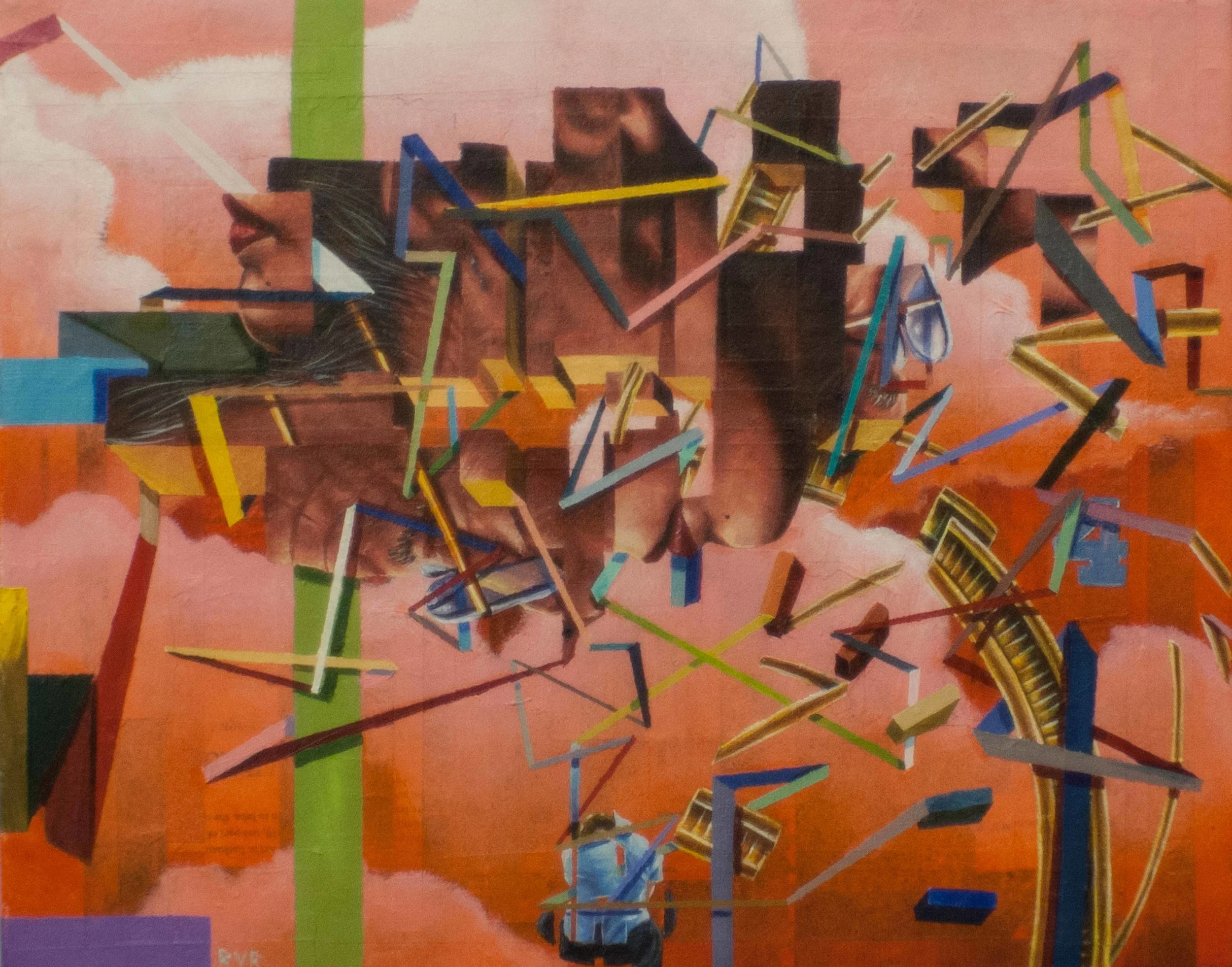 CAN YOU PICTURE WHAT WILL BE, SO LIMITLESS AND FREE (PHASE 2): MOVEMENT 15 14"x11". ACRYLIC & PAPER COLLAGE ON CANVAS