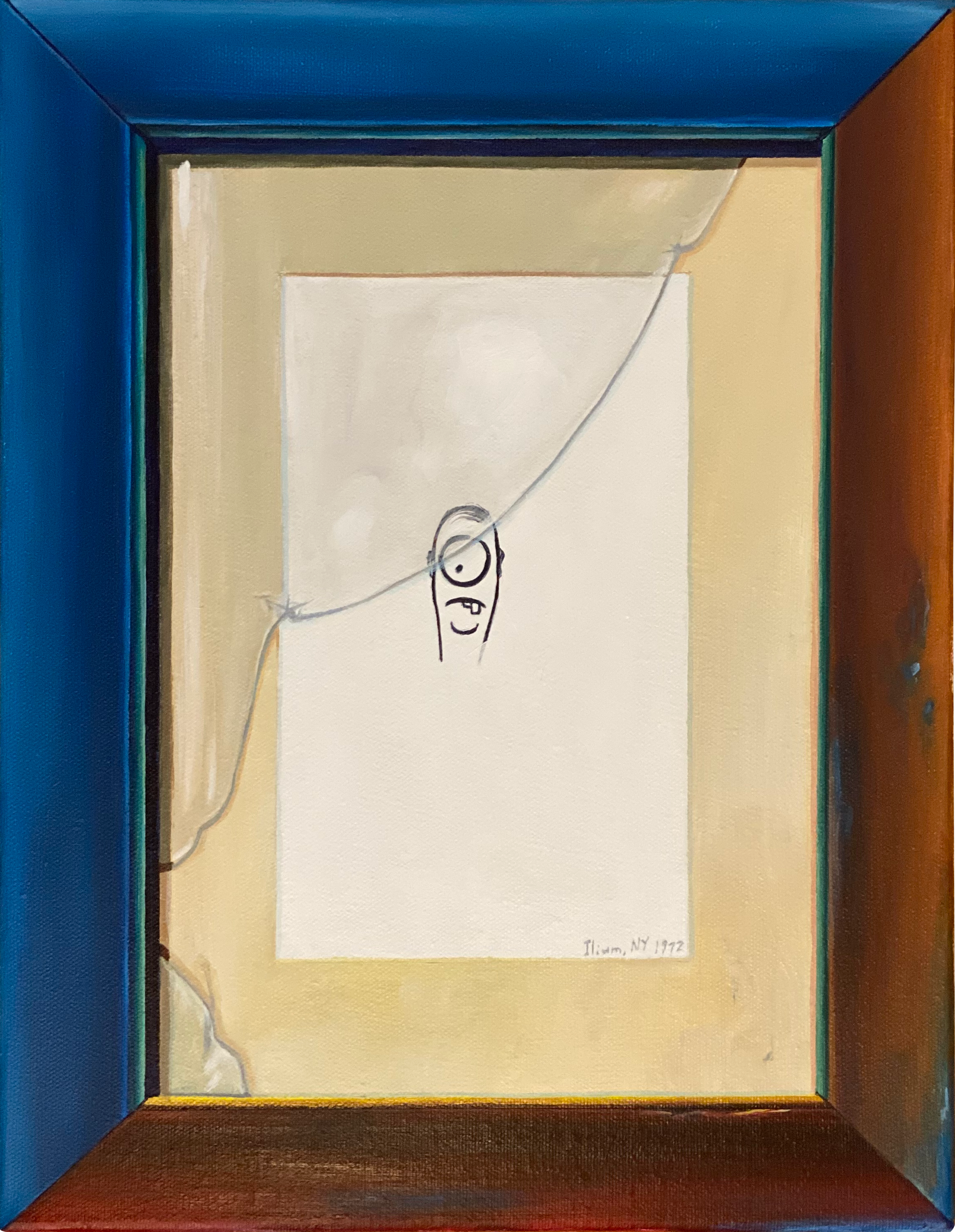 BROKEN FRAMED PORTRAIT OF A RELUCTANT CYCLOPS 14” x 11” ACRYLIC ON CANVAS