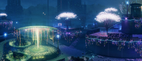 Zilla City, with its holographic plants and darker lighting. Reminds me of Far Cry 3:Blood Dragon