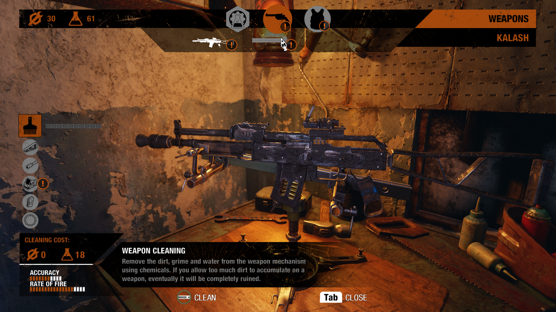 You can actually see the dirt accumulating on the weapons with use.