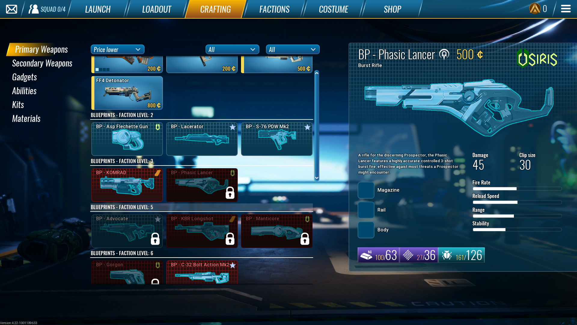 There are three different factions to level up, and each offer their own weapons to unlock.