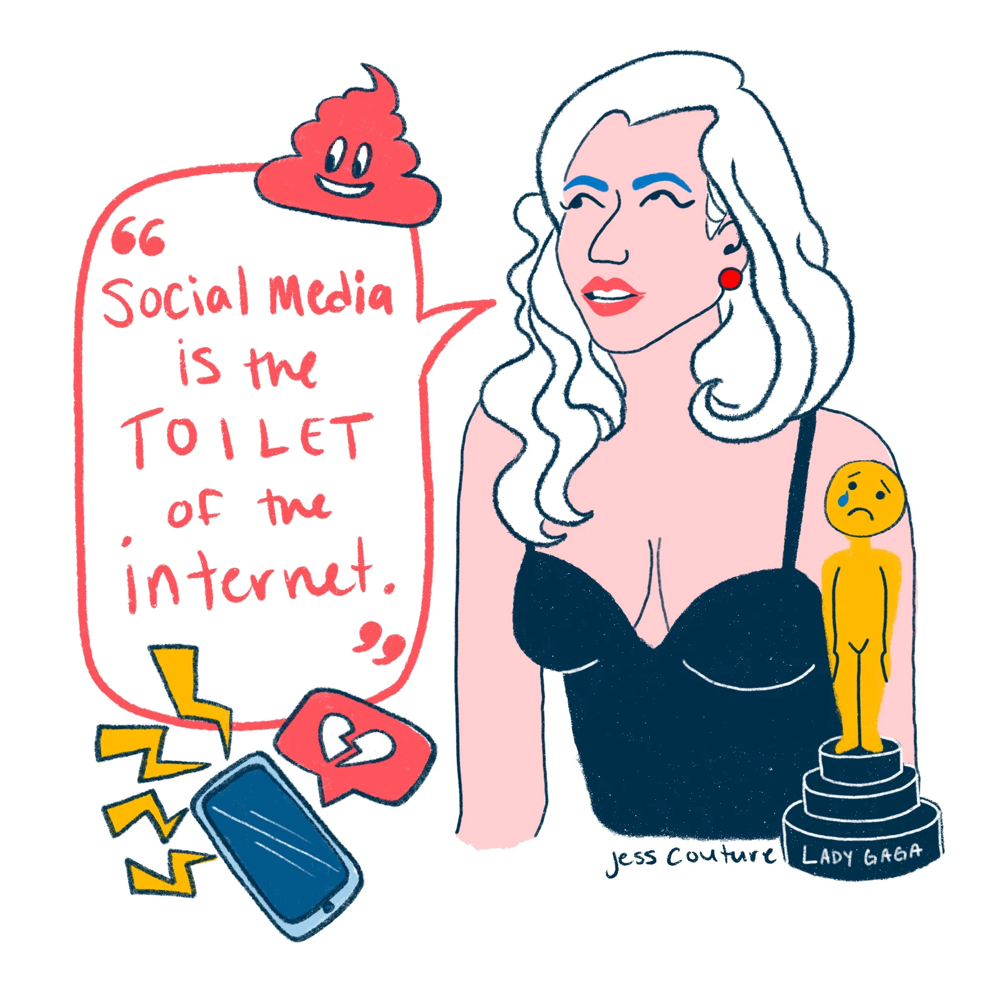 Drawn from a reference photo of Lady Gaga being interviewed about the rumours that her and her costar Bradley Cooper were dating.
