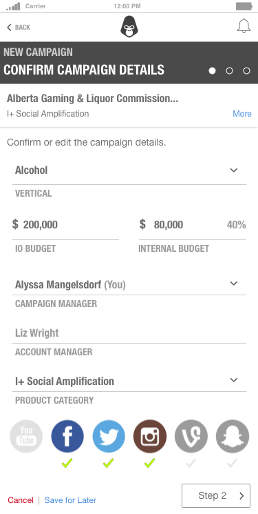 Manager is taking to a 3 step process to create the posting. Step 1 is confirming or updating the details pre-populated from the opportunity listing.