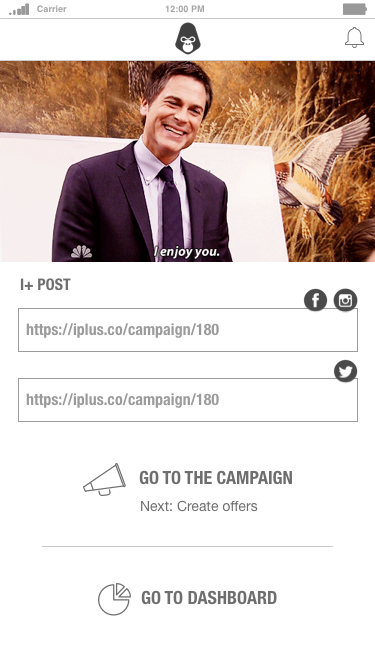 Confirmation screen once the post is published provides links, and a random gif because it's fun.