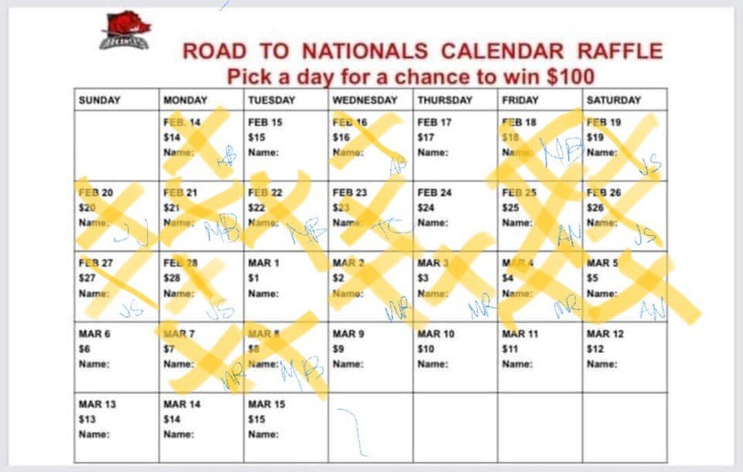 OK y&rsquo;all!! Drawing to win $100 will take place on 3/24!! We have a few dates left to fill!! Pick a date (or more) and pay for that many chances to win $100!! $$ goes towards supporting the HS Ice Hogs trip to the USA Nationals Hockey Tourny in 