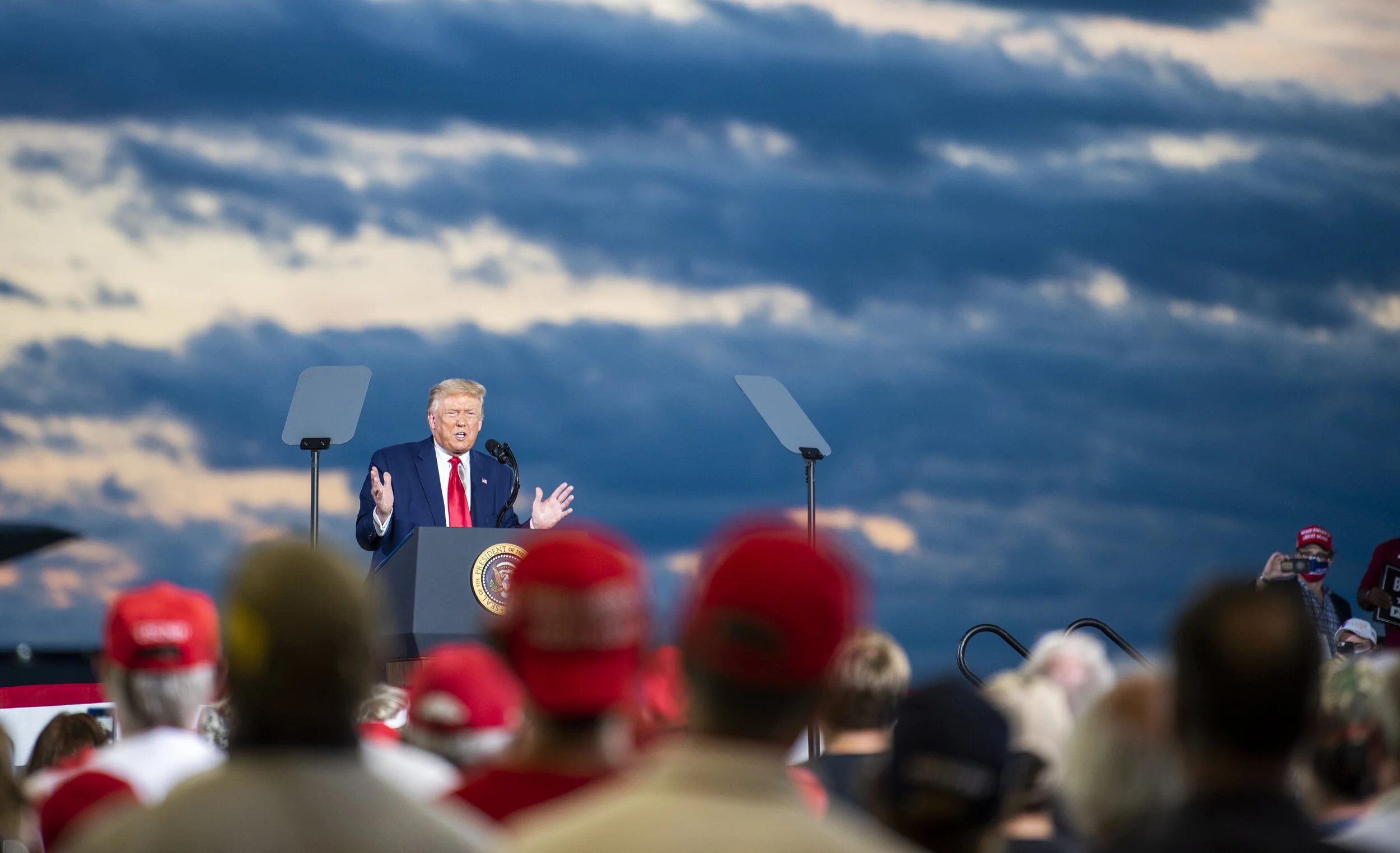  President Donald Trump speaks to his supporters at a rally in Londonderry, N.H., on Friday, Aug. 28, 2020. 