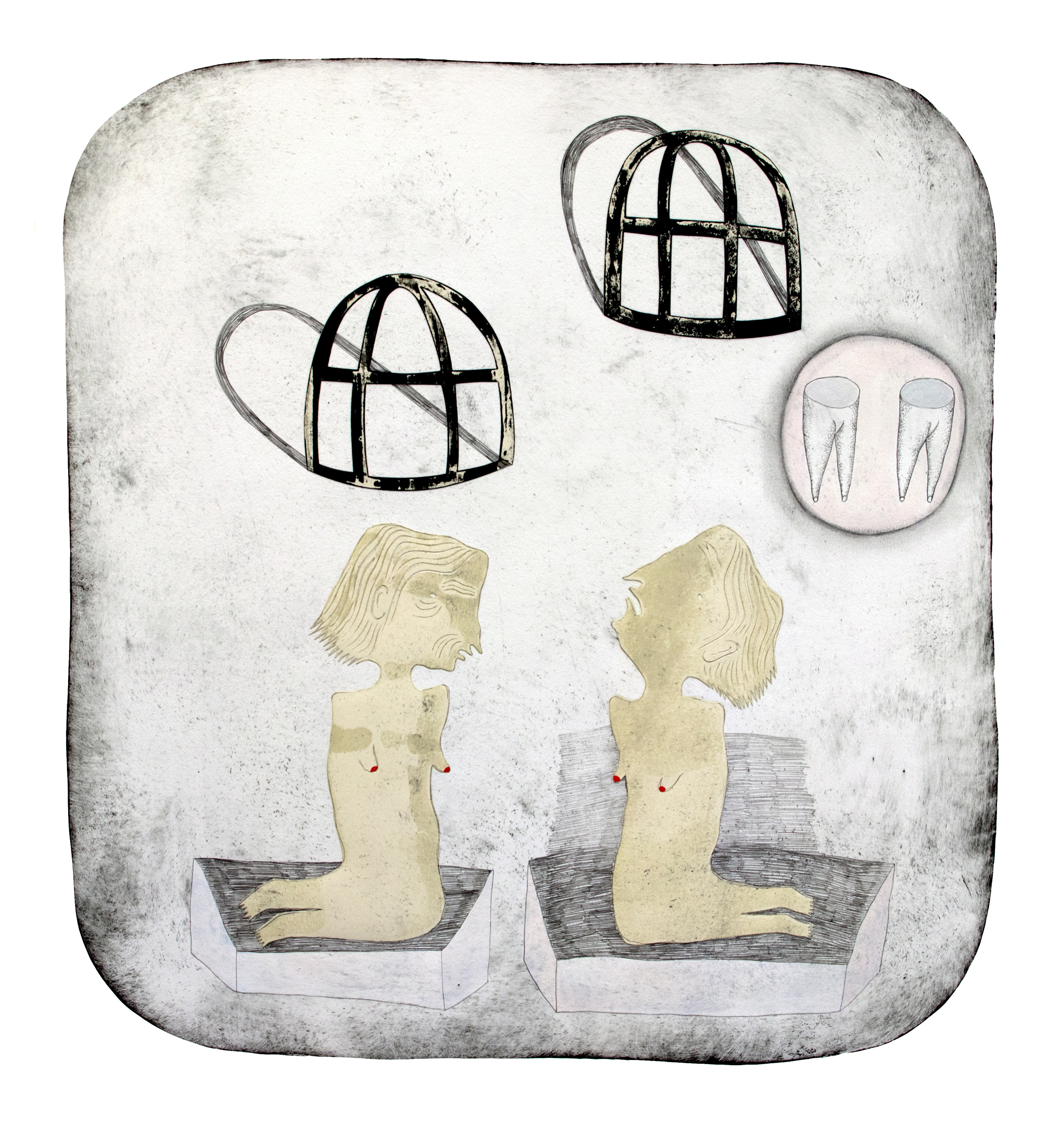   Half-burden , monotype with drawing and chine-collé, 24 x 22”, 2018   