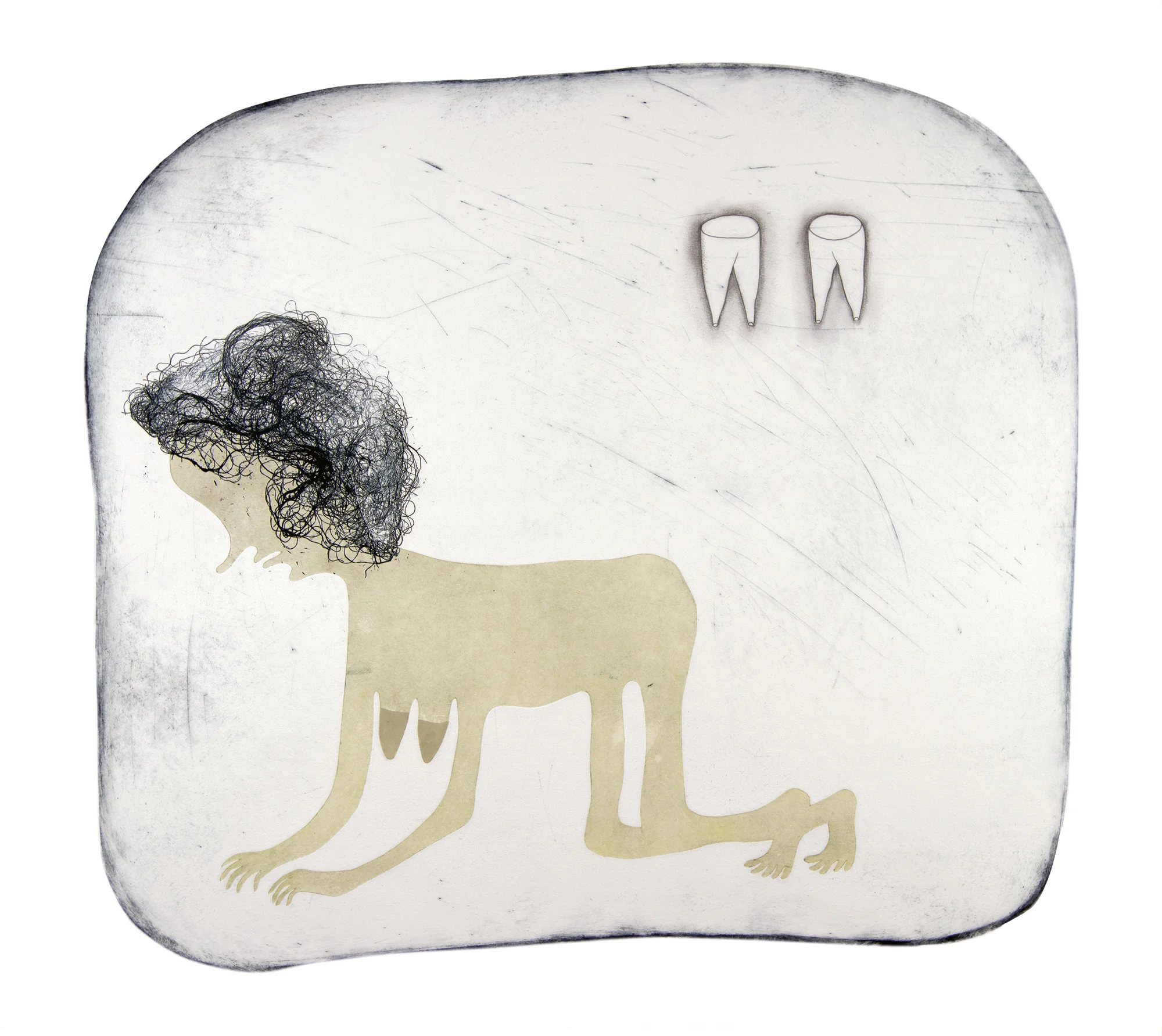   What The Pleasures Told Us (Wail),  monotype with drawing and chine-collé, 24 x 24”, 2017   