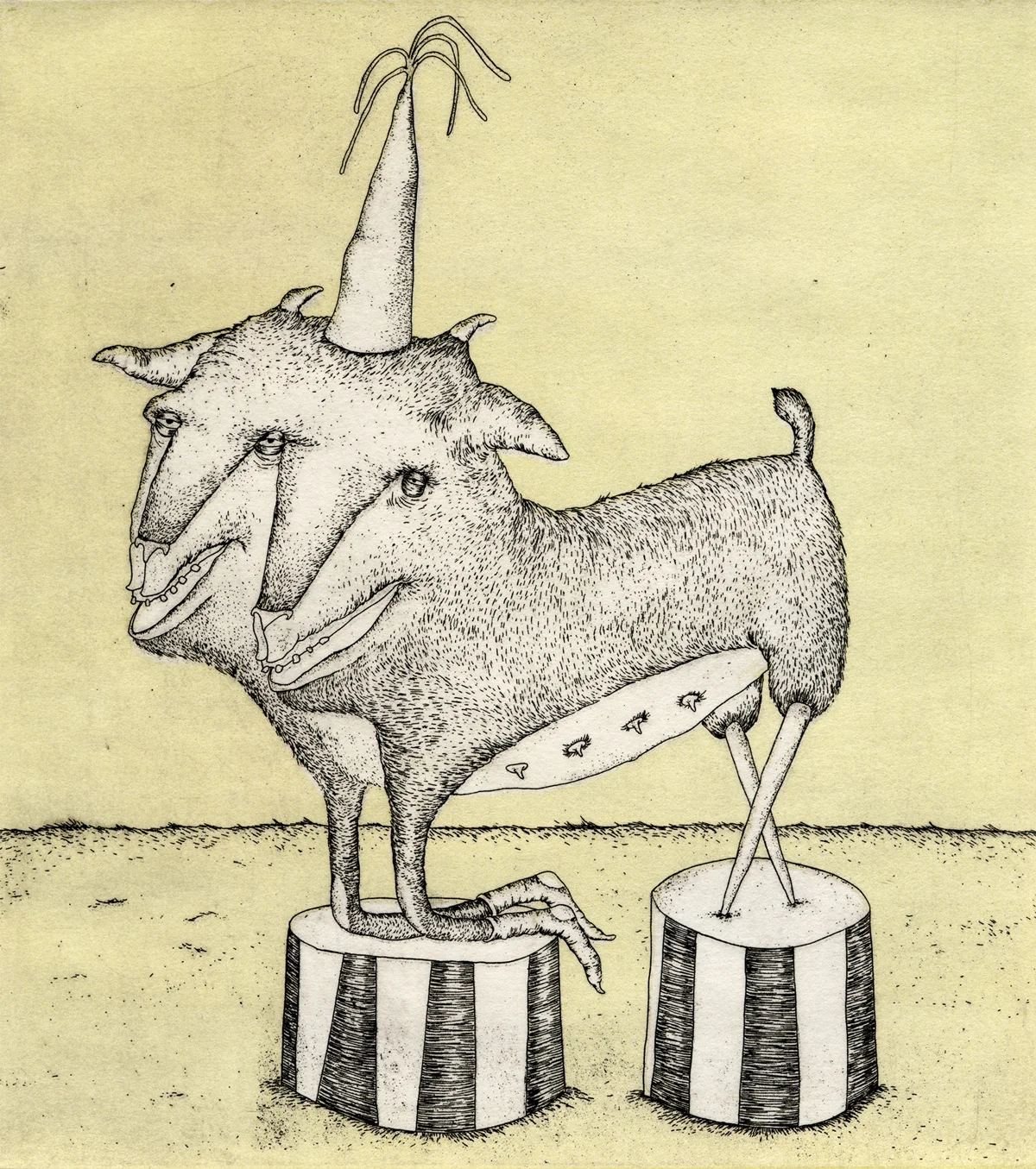 The Decoy , intaglio with monotype, 9 x 8 in, 2015.