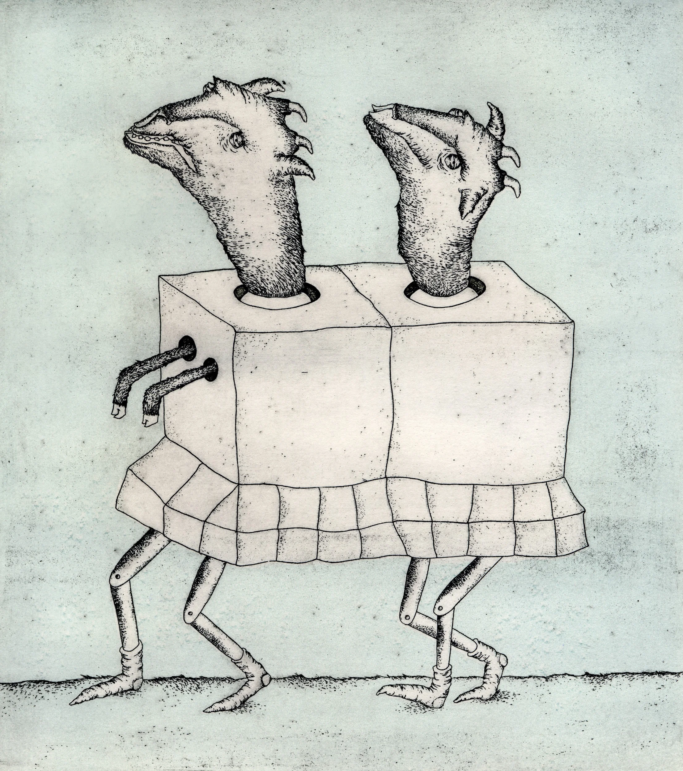 The Accomlice , intaglio with monotype, 9 x 8 in, 2015.