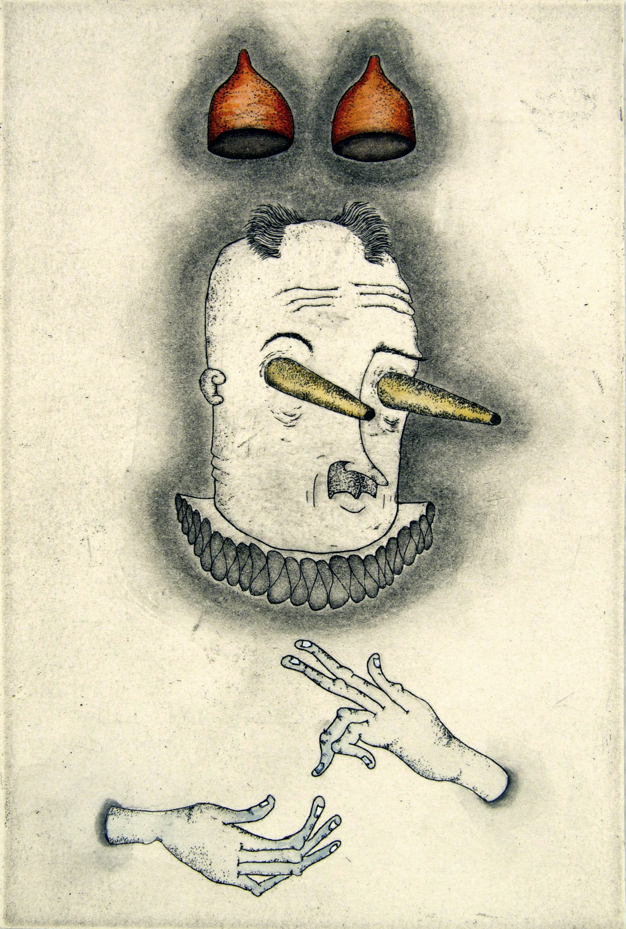 The Soothsayer , intaglio with drawing, 6 x 4 in, 2015.