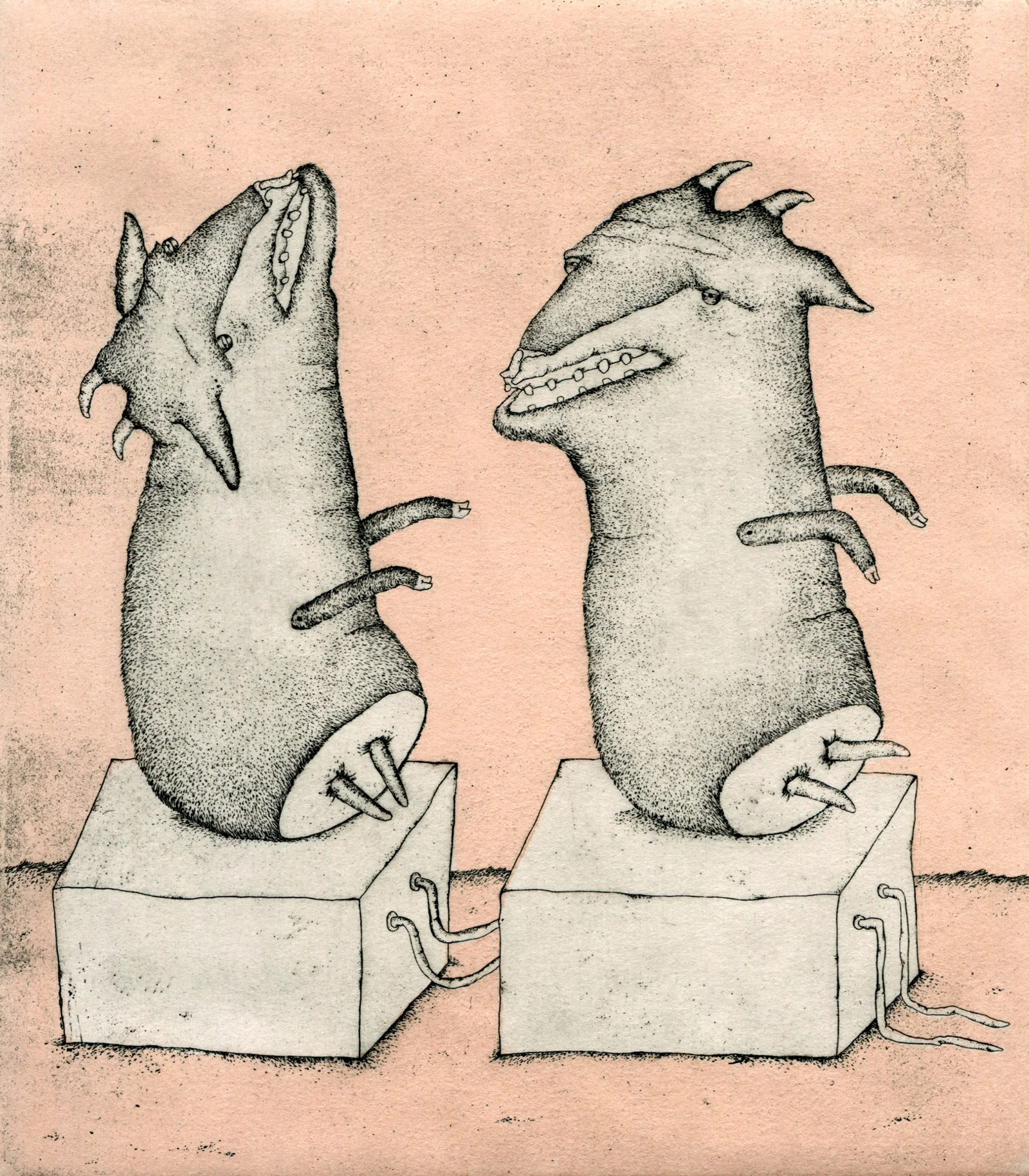 The Sidekick , intaglio with monotype, 9 x 8 in, 2015.