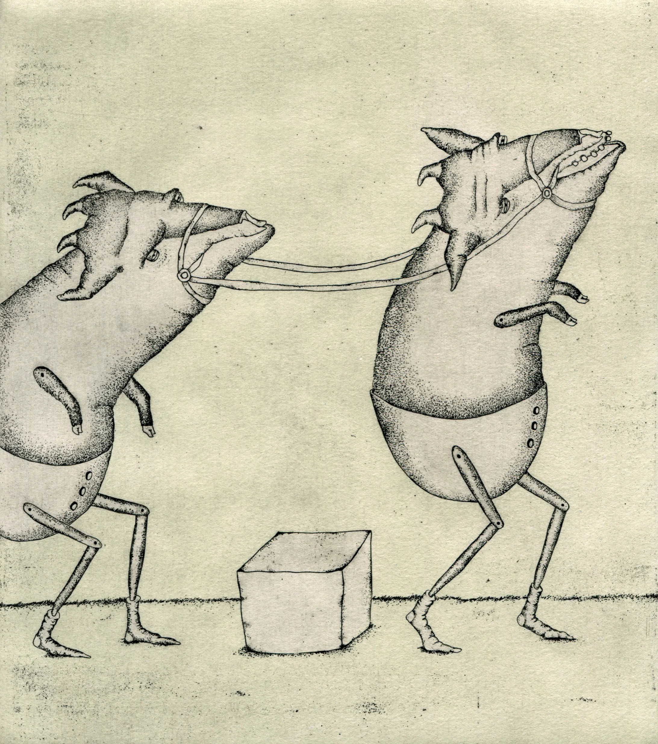 The Instigator , intaglio with monotype, 9 x 8 in, 2015.