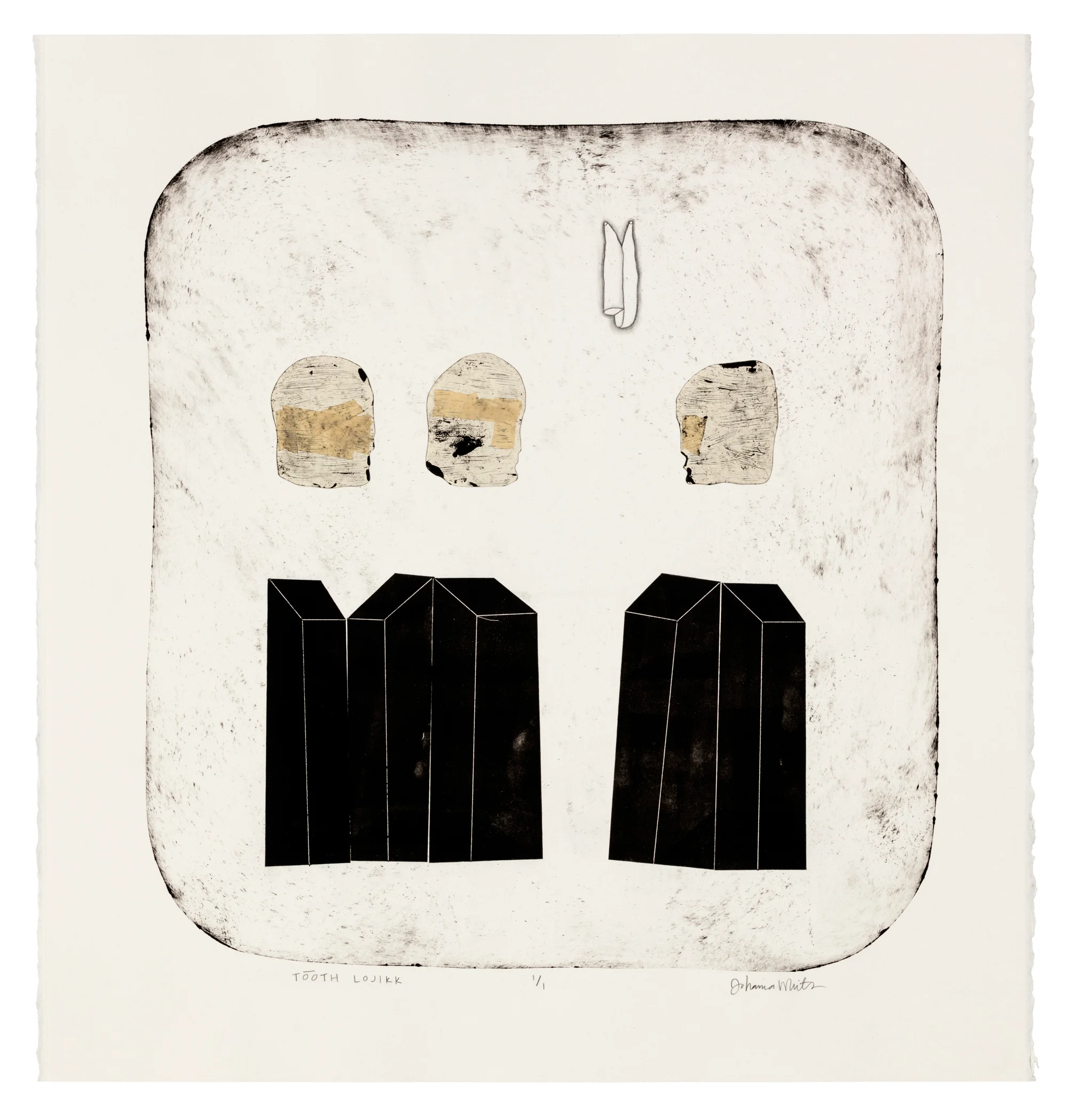   TOOTH LOJIKK , monotype with drawing and chine-collé, 24 x 22”, 2019   