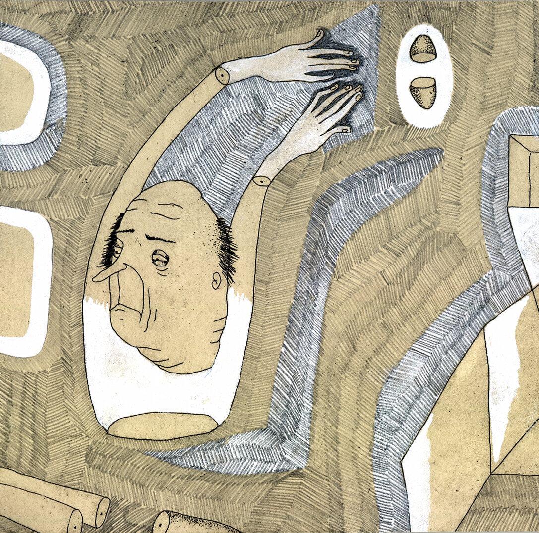  Dread / Fool No. 5, intaglio with drawing, 5 x 5”, 2018   