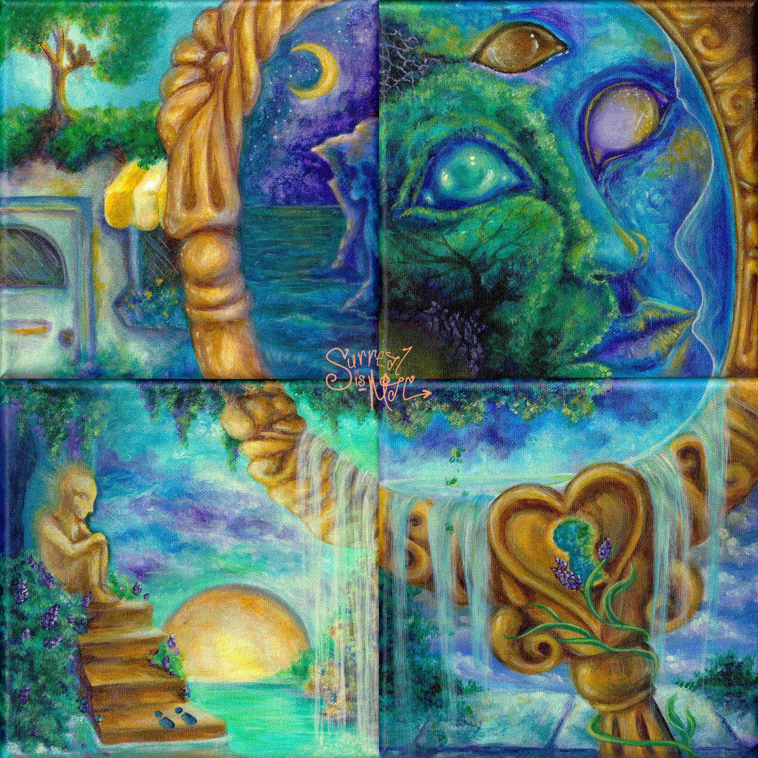 Mysticism Surrealism Psychology Decor Surrealistic Environmental Leaf Head Surreal Head Painting Neurology Abstract Canvas Wall Art