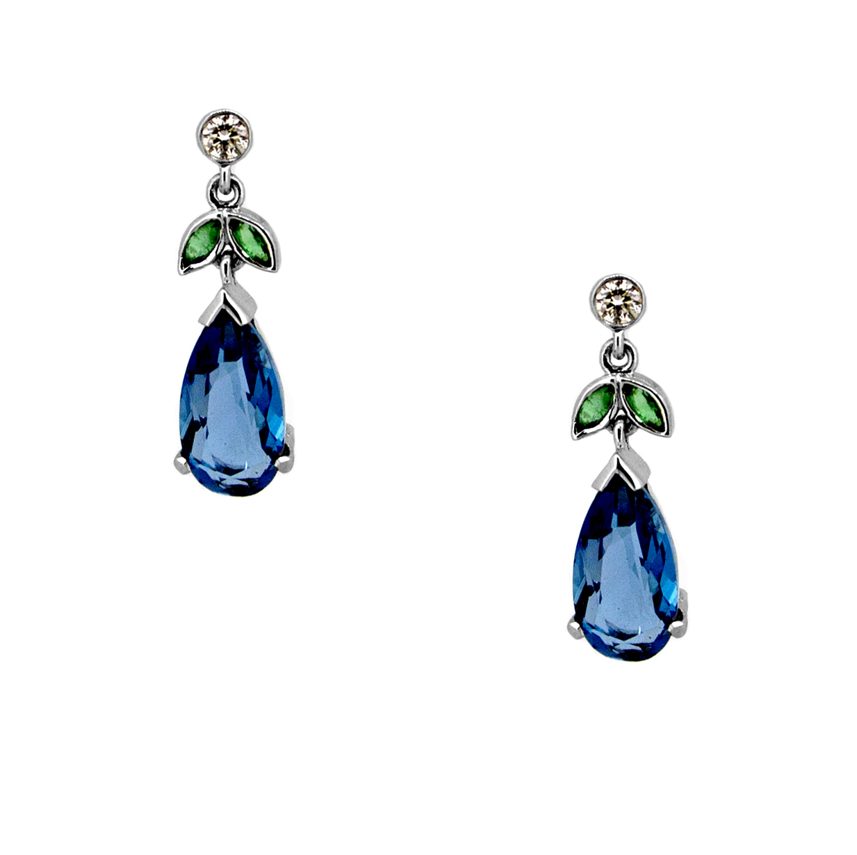 Blue Topaz, Green Aquamarine and Diamond Earrings.jpg