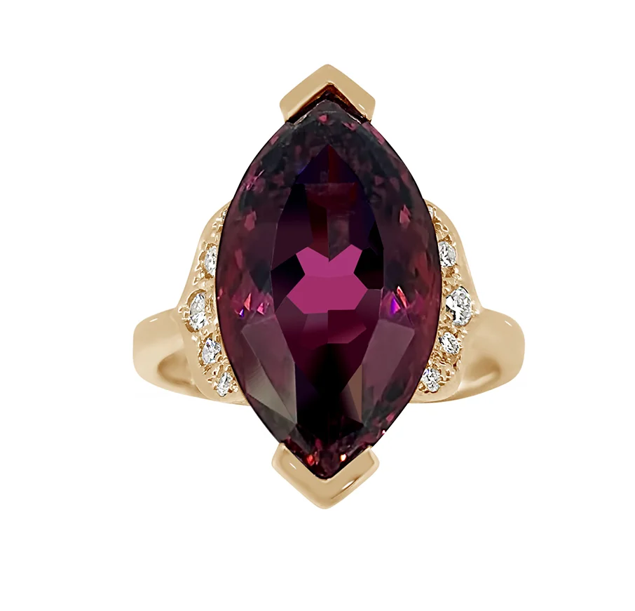 Marquise Cut Tanzanian Garnet Ring with Diamond crescent shoulders.jpg