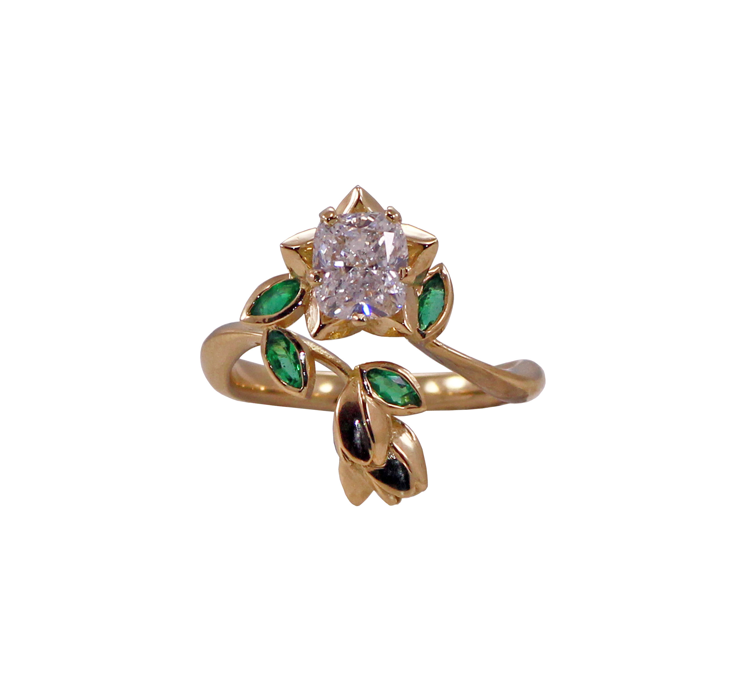 Cushion Cut Diamond & Emerald Ring .jpg