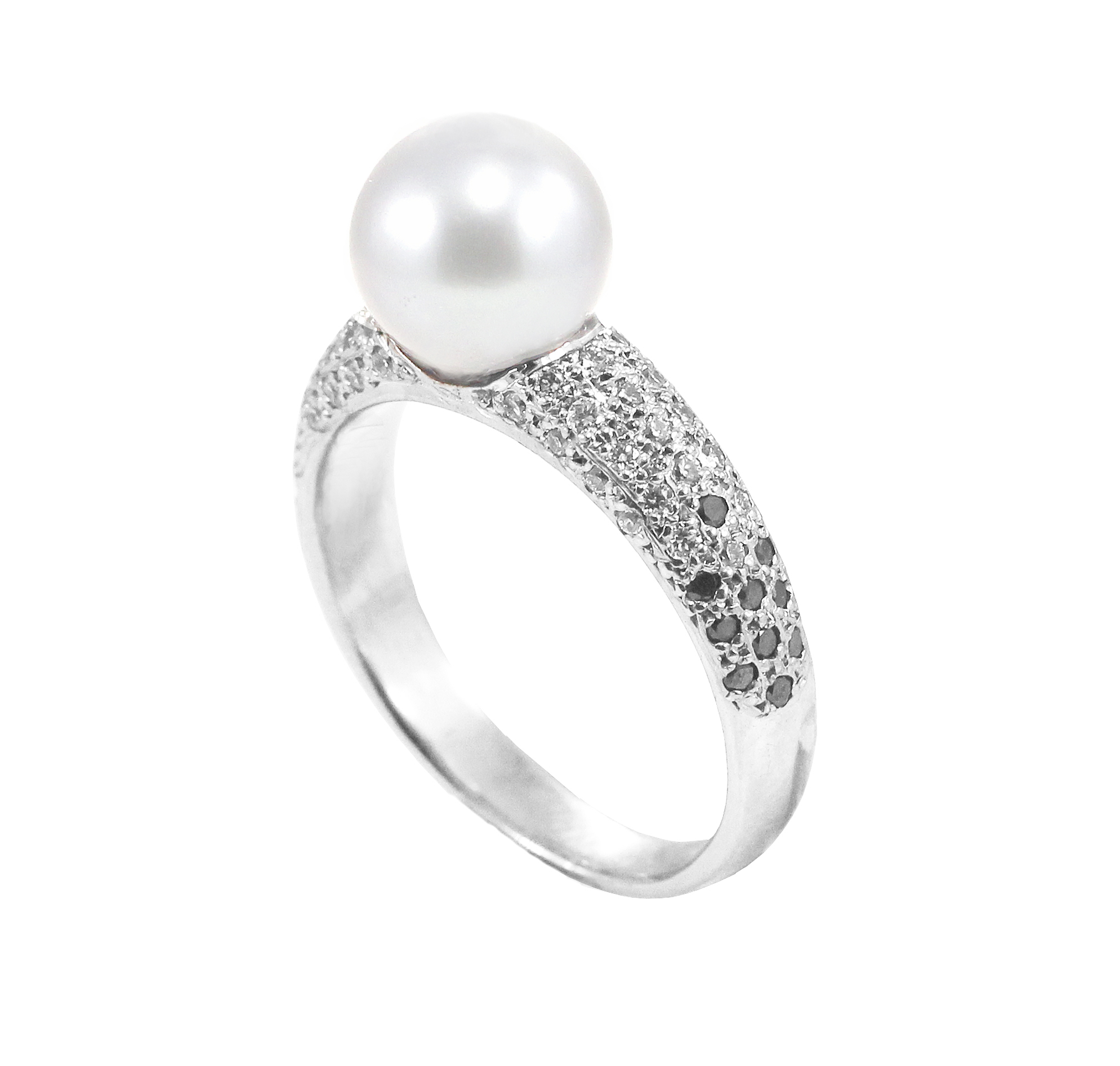 Cultured Pearl with Black and White Pave Diamond Ring close up.jpg