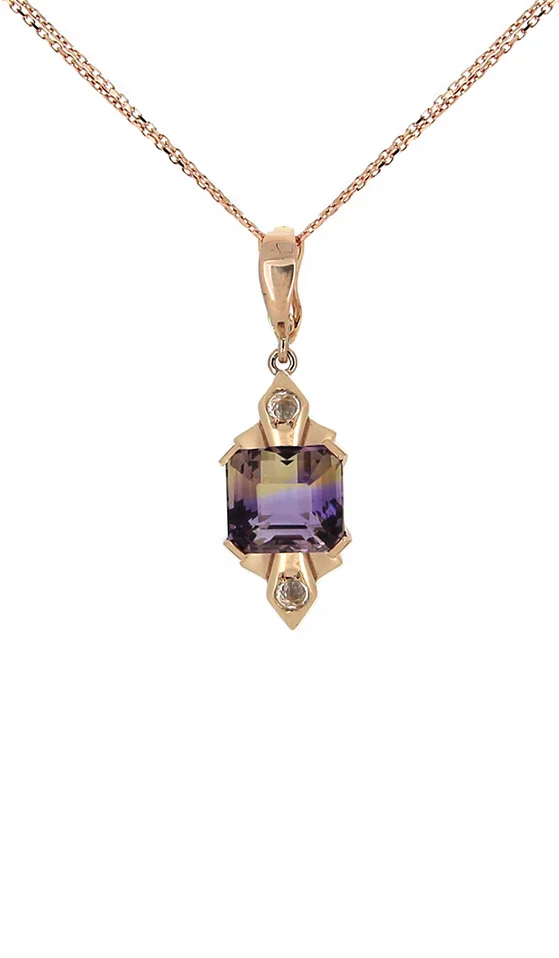 Ametrine and White Sapphire Necklace in Rose Gold