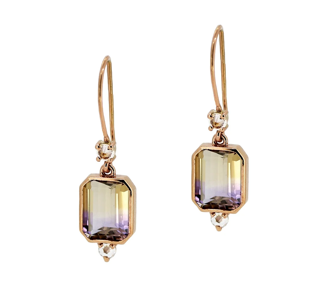 Ametrine & White Sapphire Earrings in Rose Gold