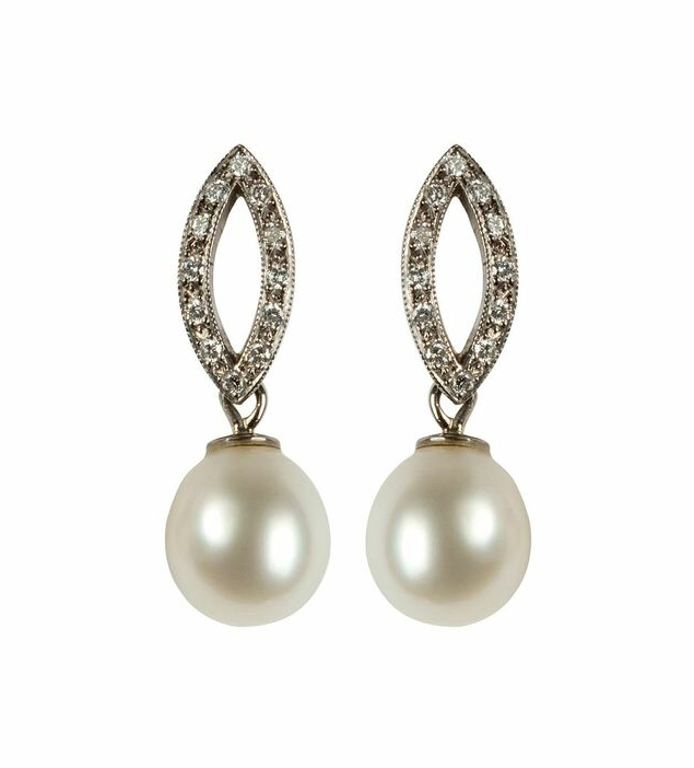 Cultured Pearl and Diamond Earrings in 18ct White Gold.jpg