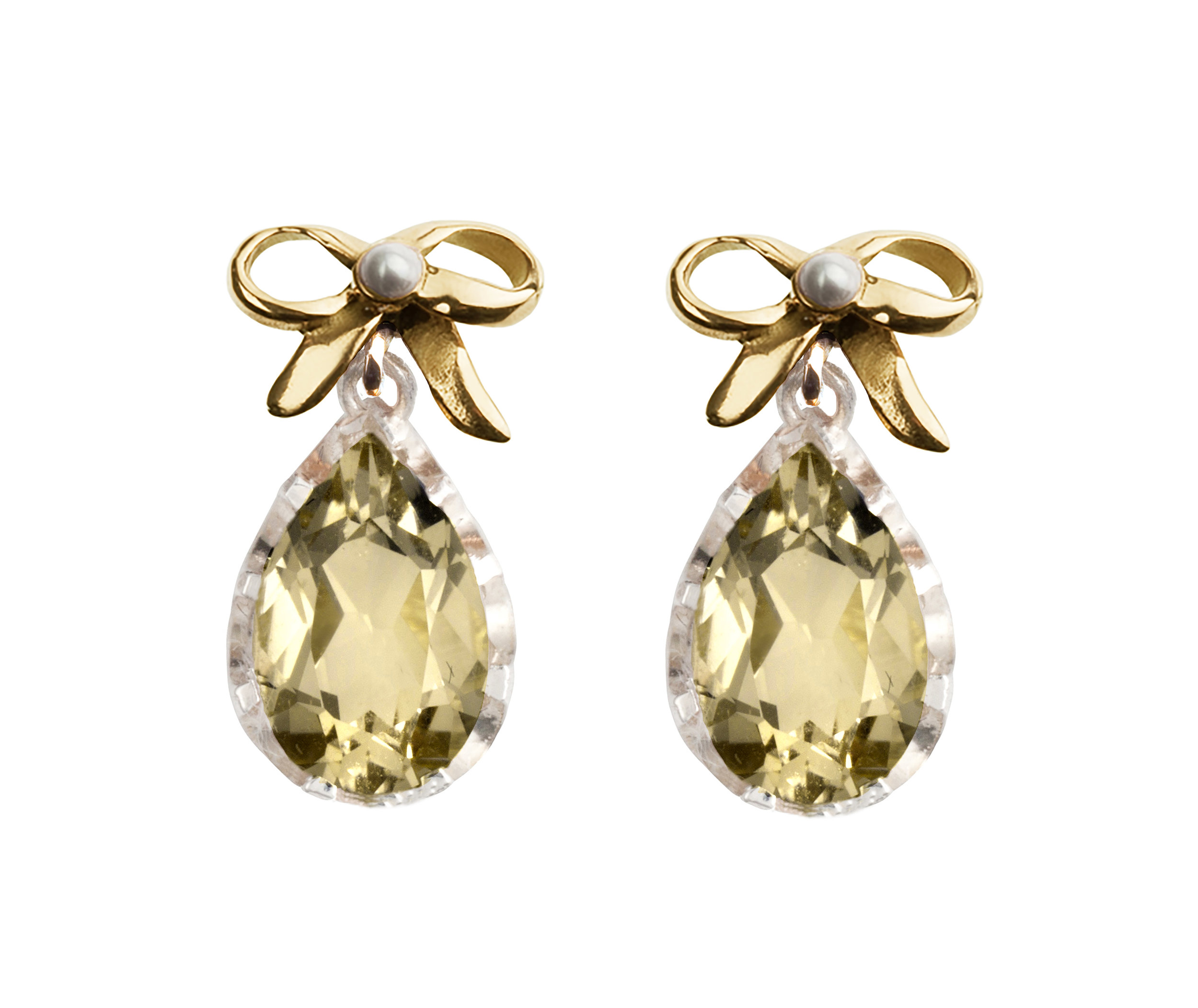 Pretty Collection Bow Earrings Citrine Yellow Gold and Silver with Seed Pearl accents.jpg