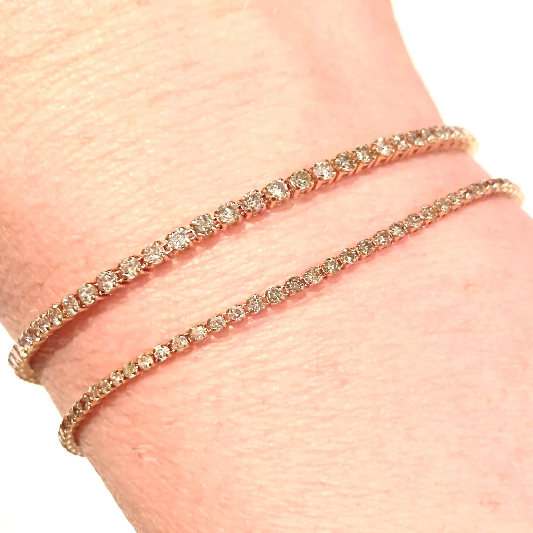 Champagne+Diamond+18ct+Rose+Gold+Tennis+Bracelets+on+wrist.jpg