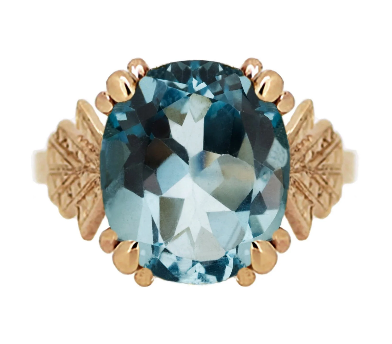 TORY and KO Jewellers London Blue Topaz Art Deco RIng in Rose Gold