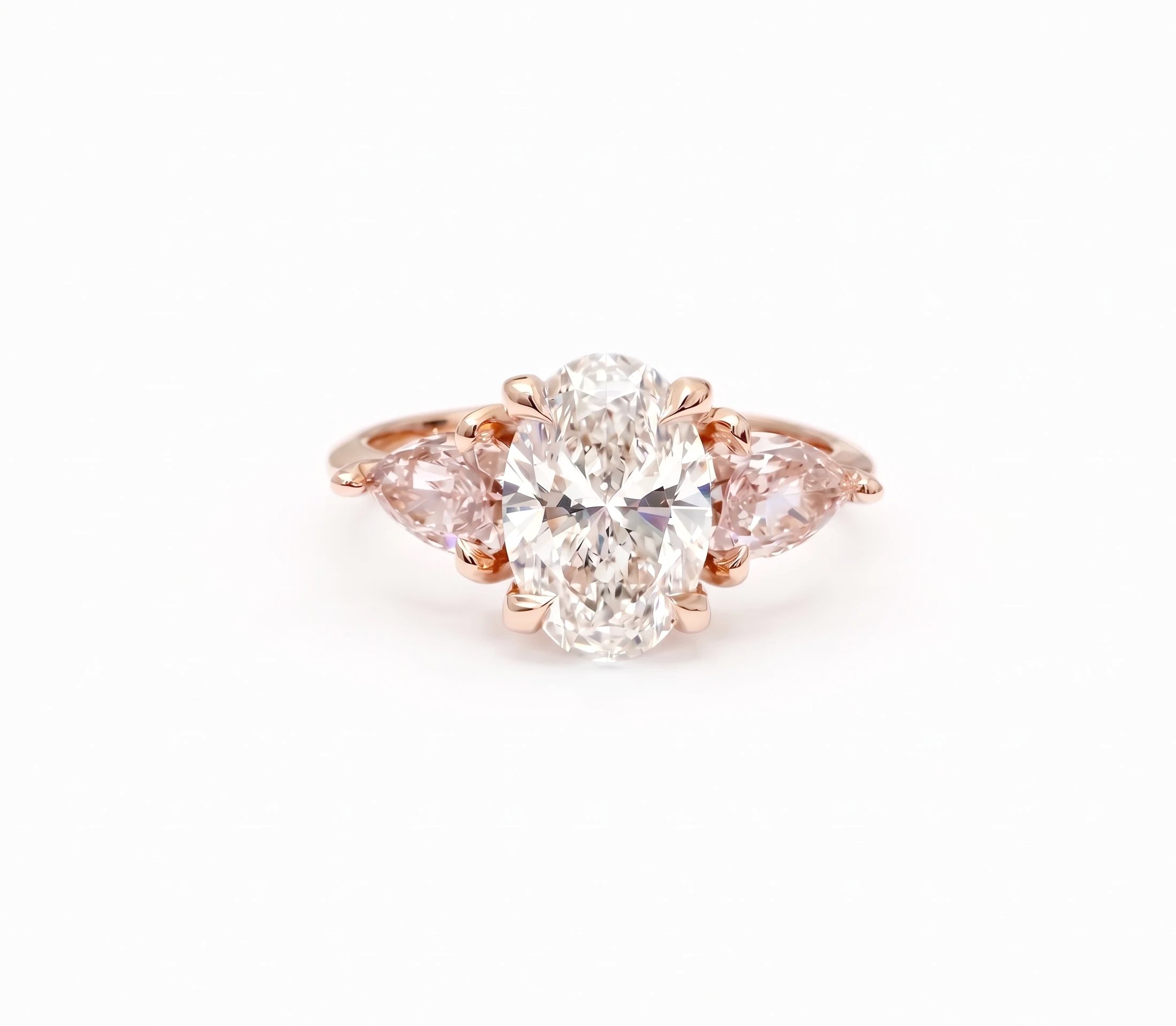 Holiday+Jewellery+14ct+Rose+Gold+Oval+lab+grown+diamond+with+pink+lab+grown+pear+diamond+shoulders+front.jpg